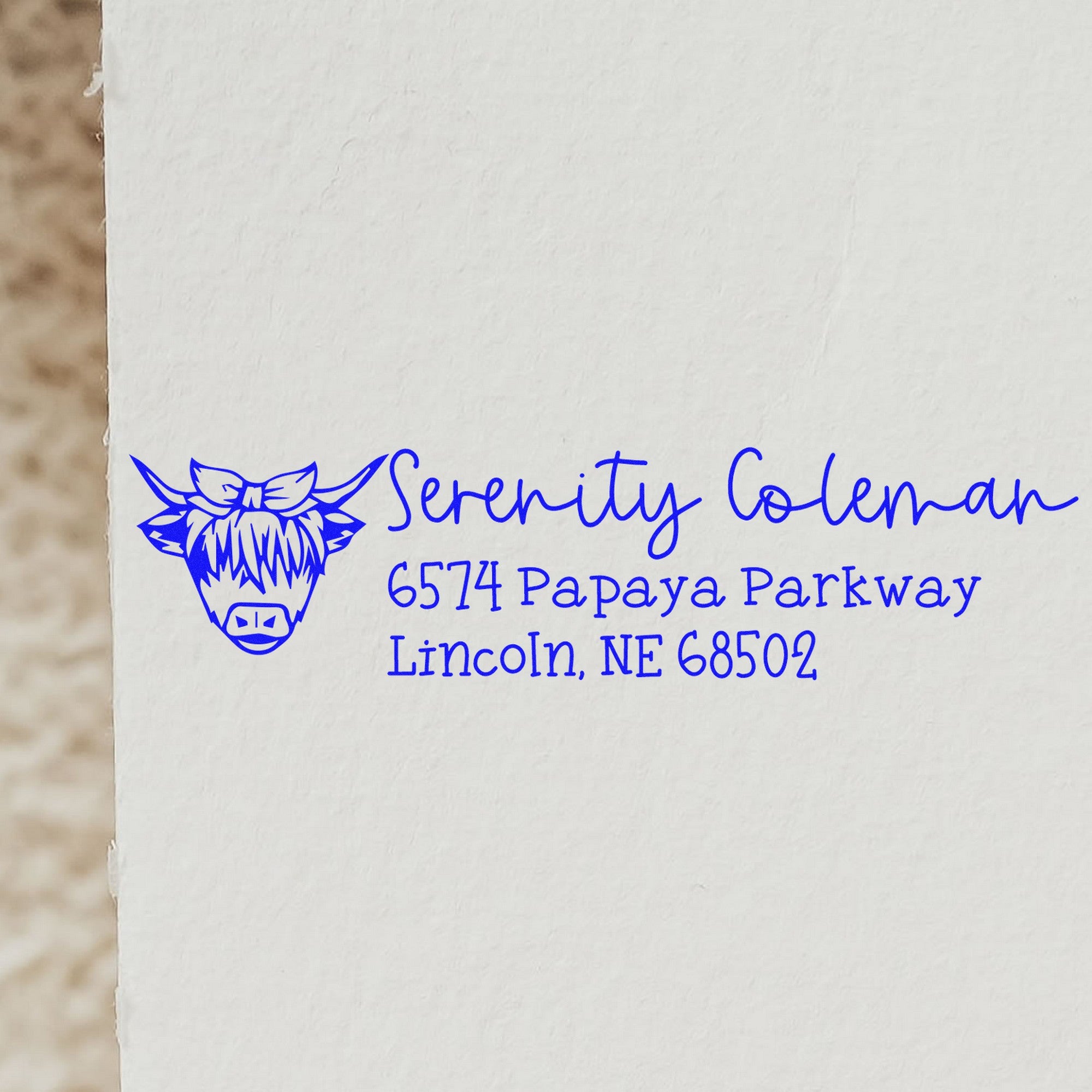 PSI Lazy Highland Cow Custom Address Label Pre-Inked Stamp