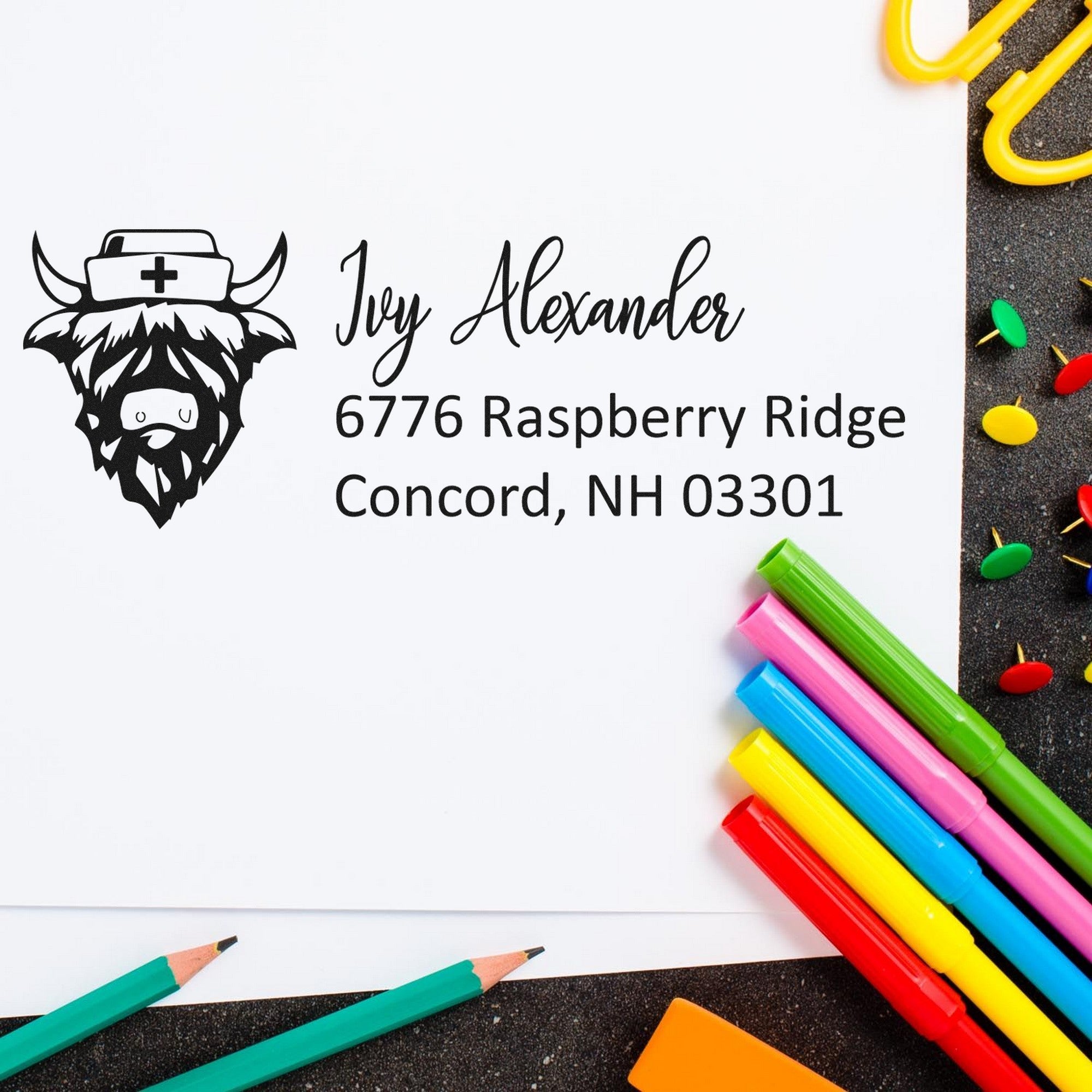 Self-Inking Picturesque Cow Customizable Name and Address Stamp