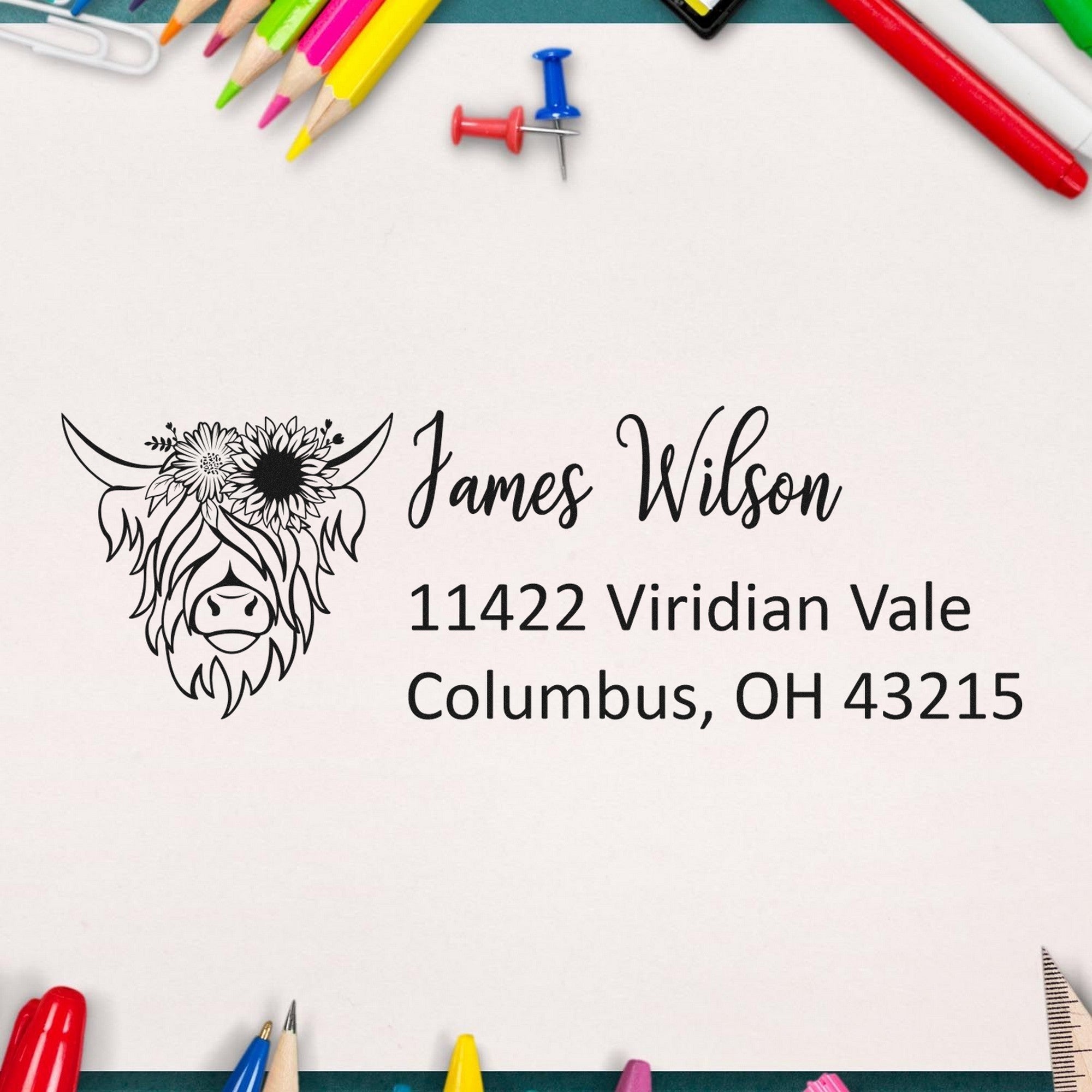 Self-Inking Lush Coated Cow Customizable Mail Address Stamp