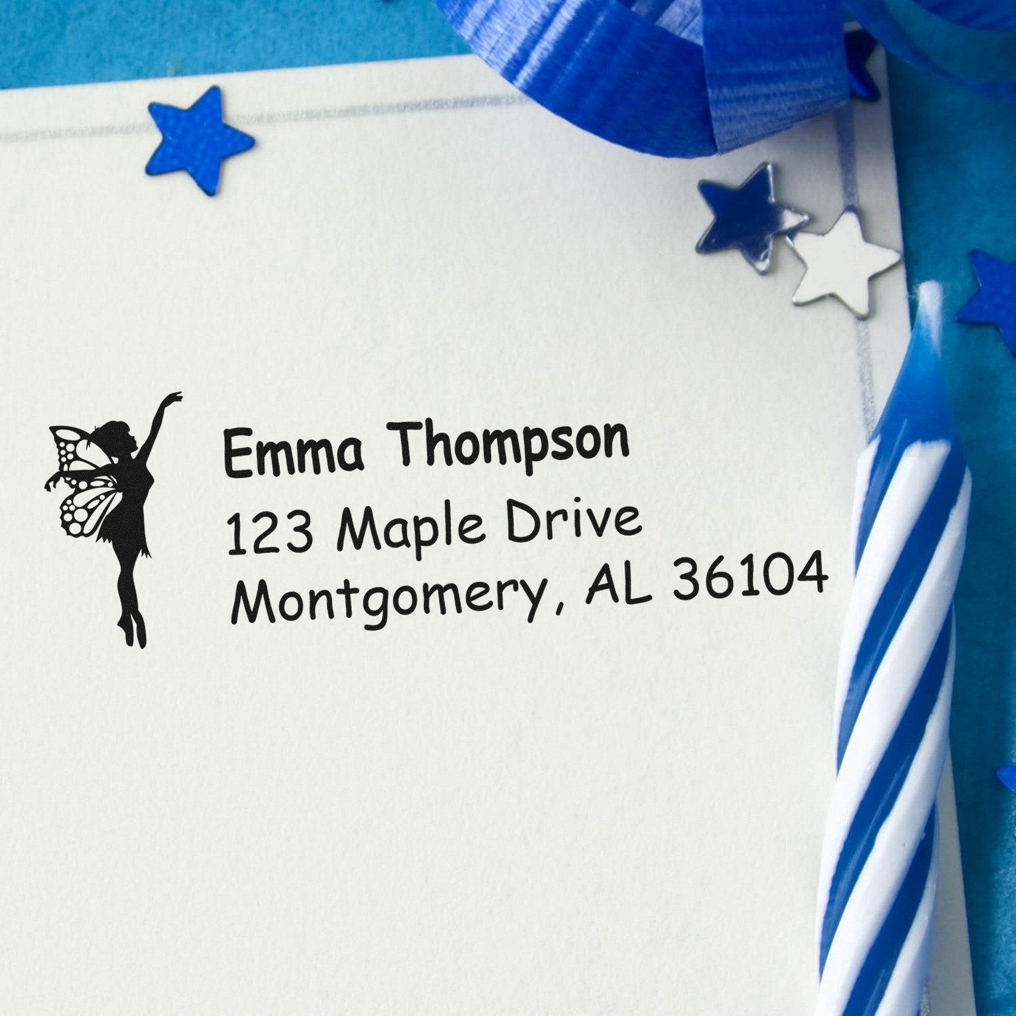 Slim Pre-Inked Whimsical Thistle Fairy Customized Address Label Stamp