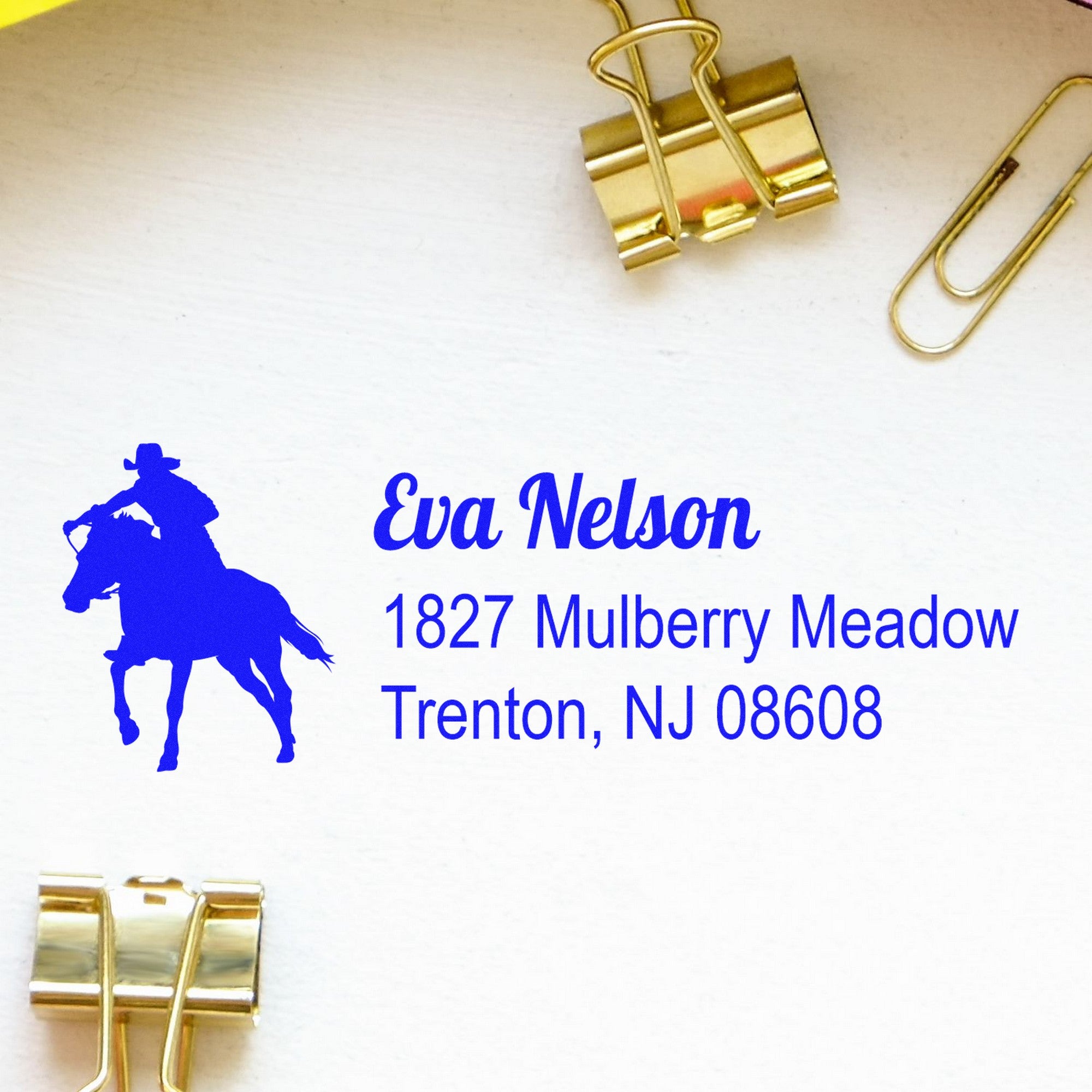 Self-Inking Stormy Midnight Equestrian Handmade Name and Address Stamp