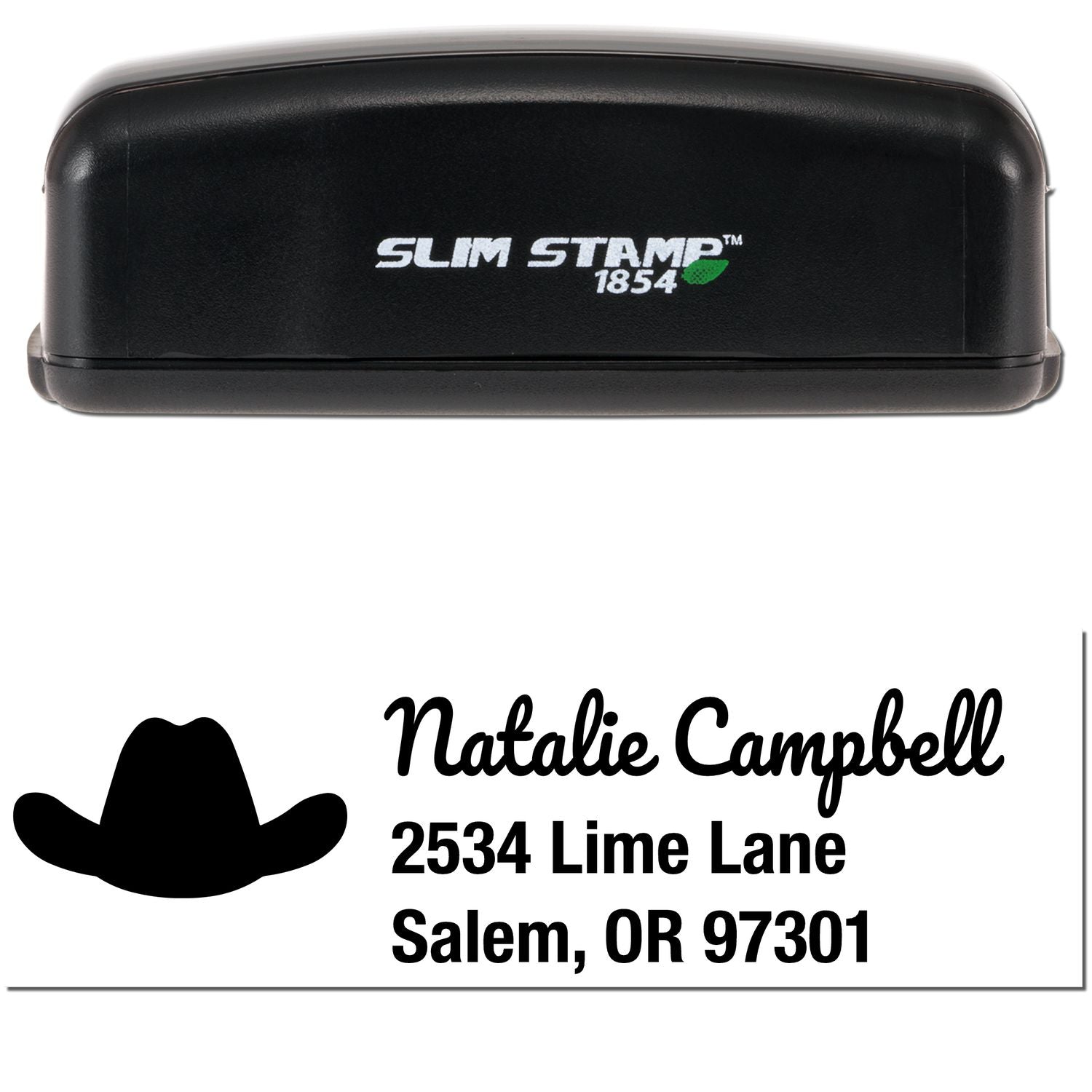 Slim Pre-Inked Cowboy Hat Horse Customizable Mailing Stamp