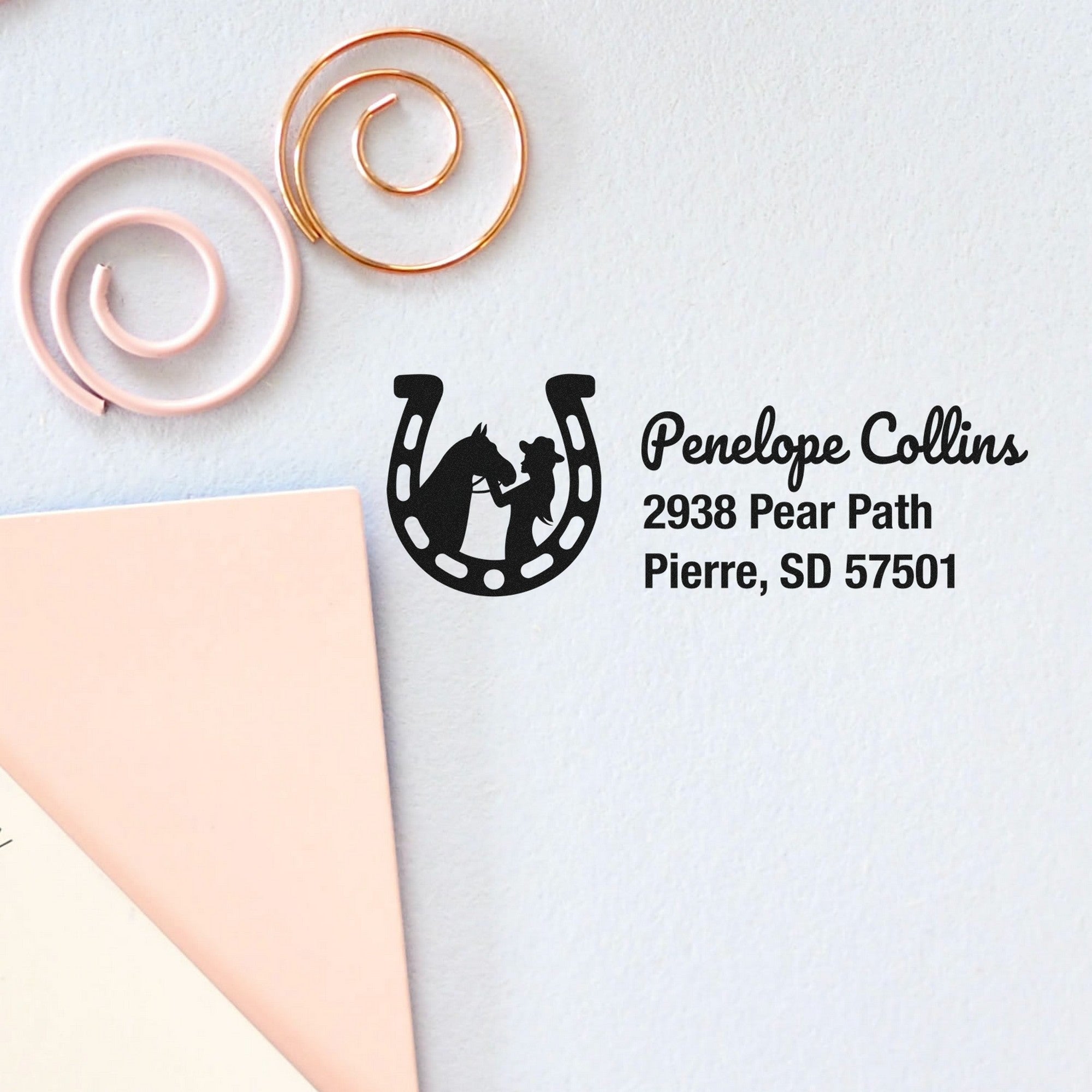 PSI Horseshoe Harmony Steed Custom Home Address For Envelopes Pre-Inked Stamp