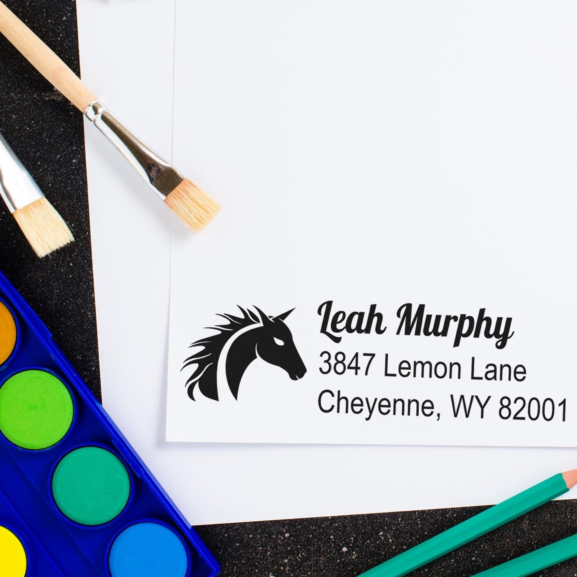 Emerald Green Horse Custom Return Address Rubber Stamp