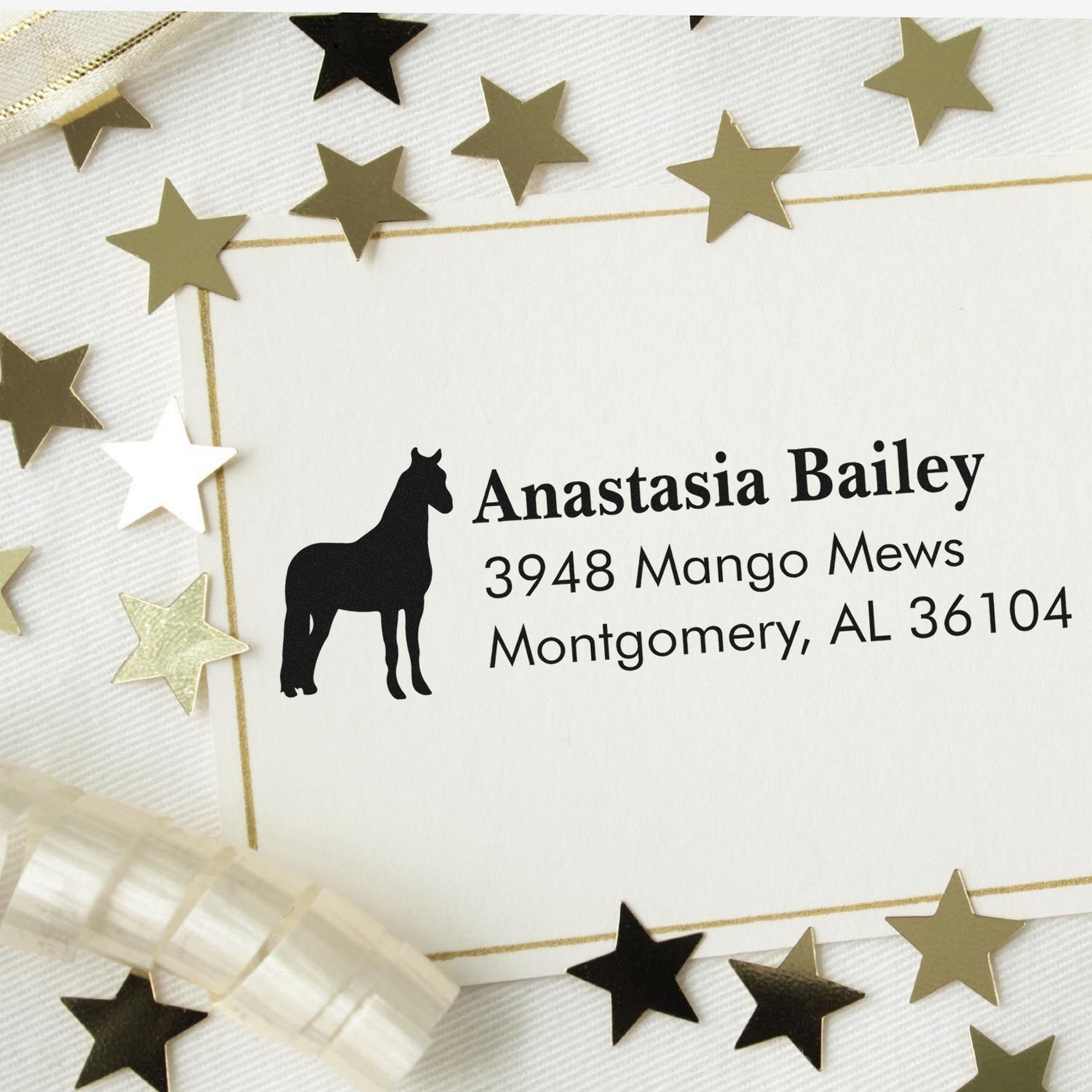 Slim Pre-Inked Twinkling Twilight Horse Personalized Home Address Stamp