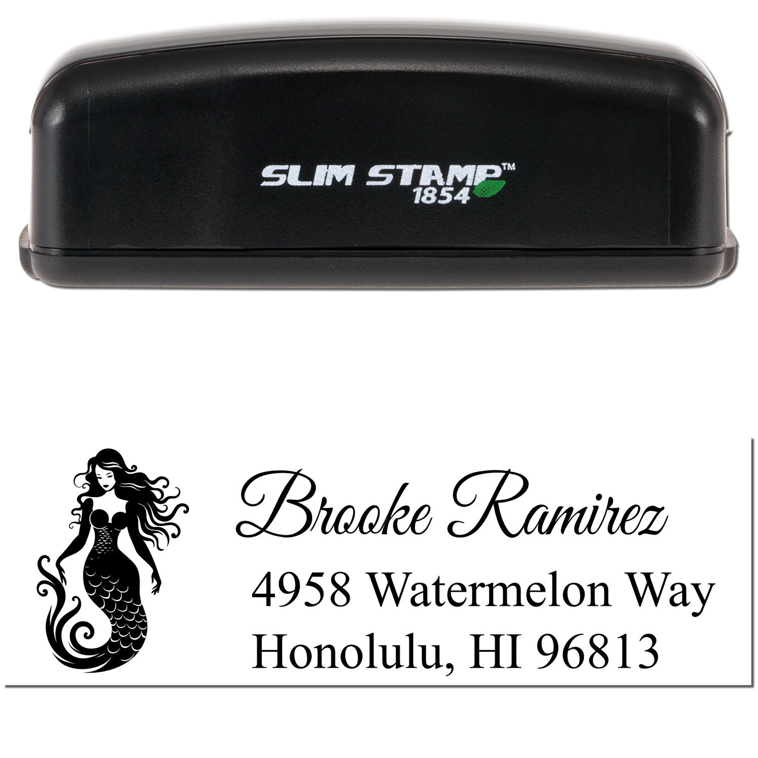 Slim Pre-Inked Aloha Mermaid Handmade Return Address Stamp