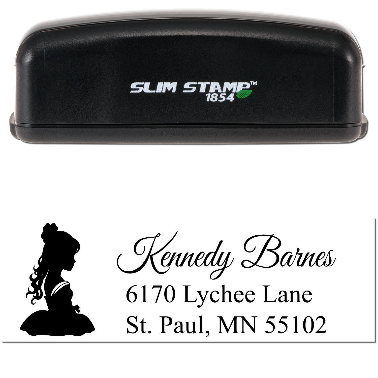 Slim Pre-Inked Ethereal Lysandra Princess Handmade Name and Address Stamp