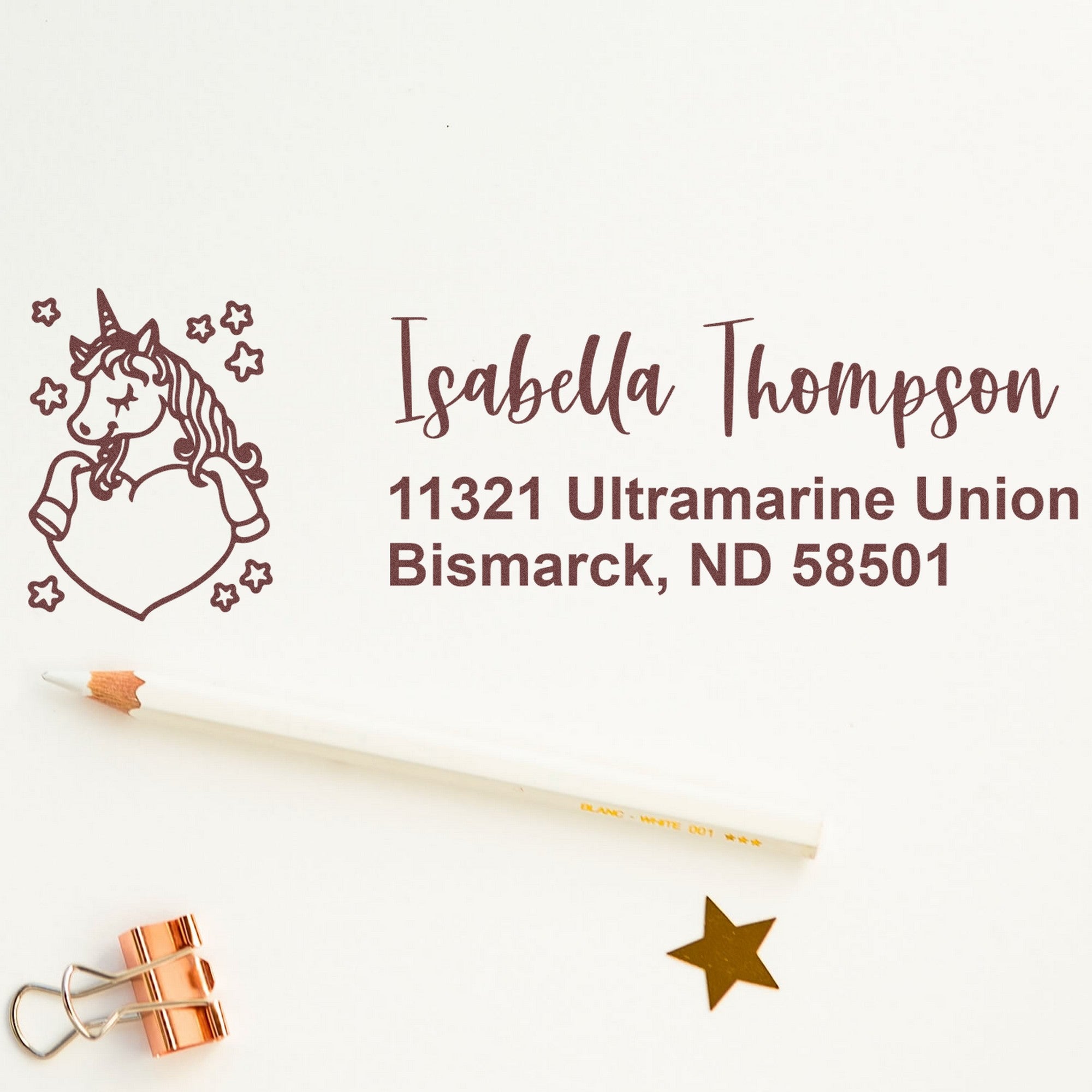 Mystic Moonbeam Unicorn Customize Name and Address Rubber Stamp