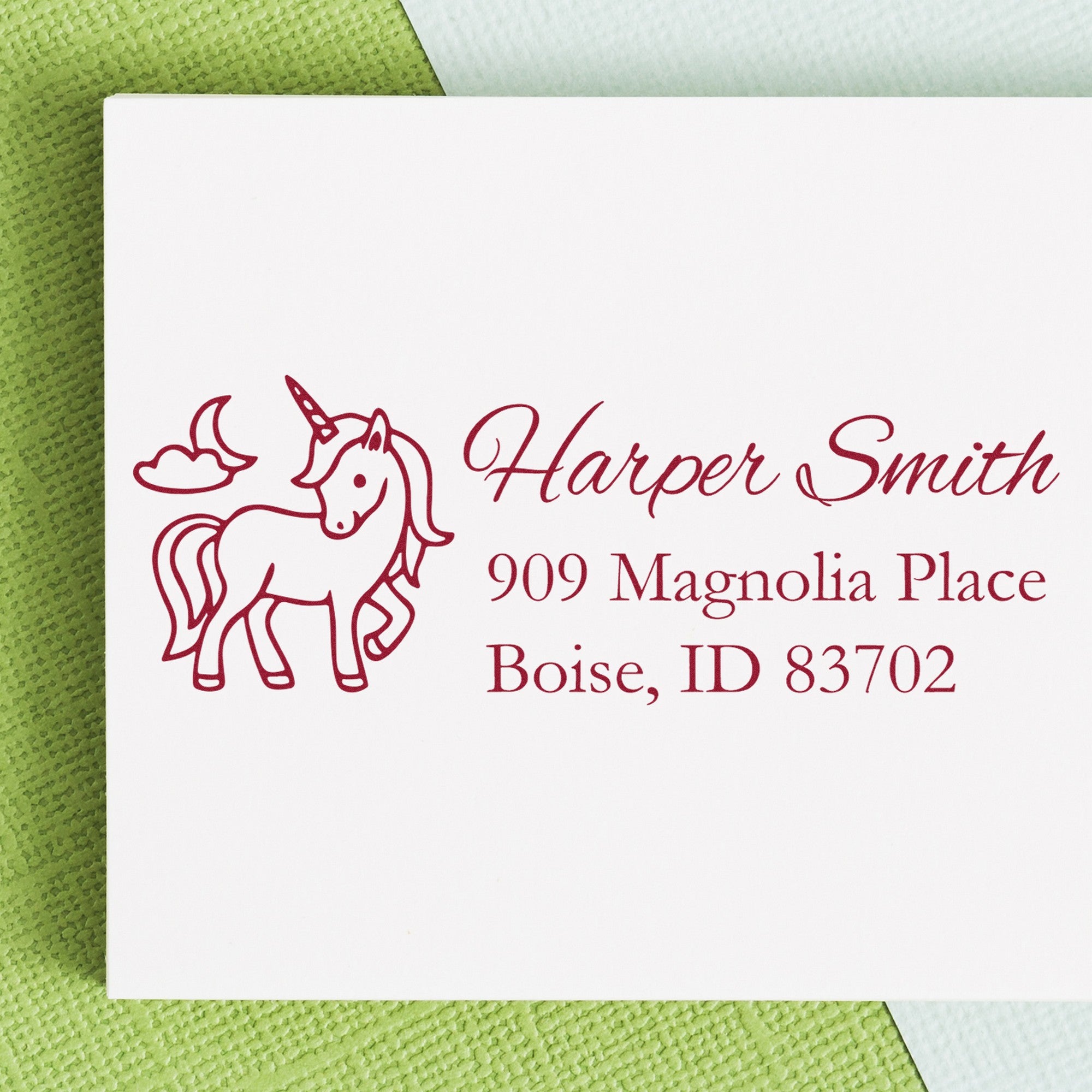 Serene Seraphina Unicorn Customizable Name and Address Rubber Stamp