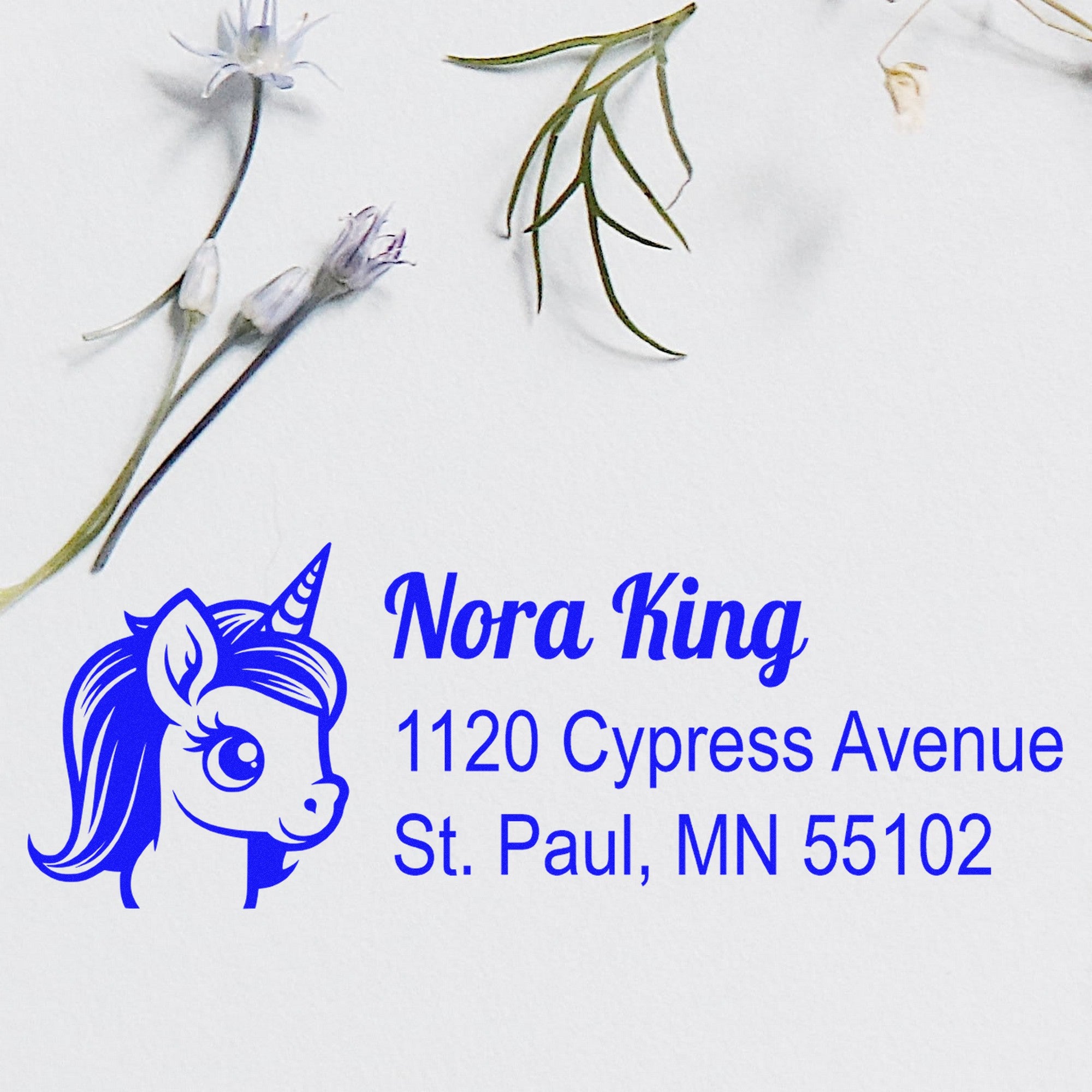 Self-Inking Sunlit Solarflare Magical Unicorn Handmade Name and Address Stamp