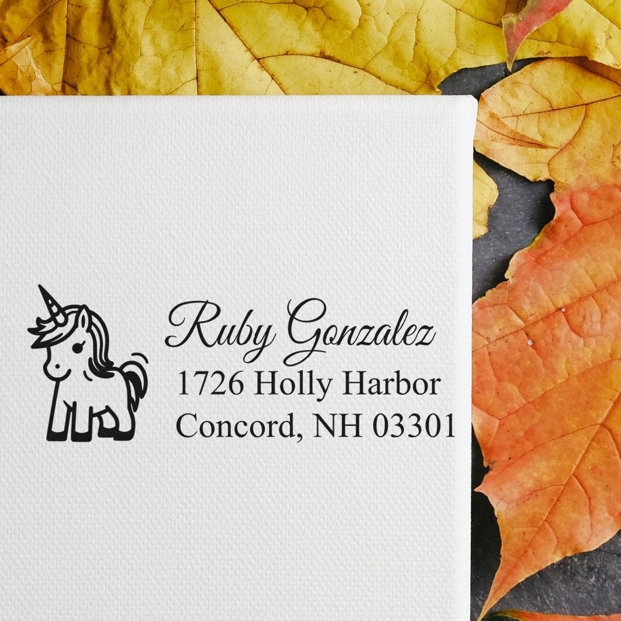 Frosty Frostmane Unicorn Personalized Mailing Address Rubber Stamp