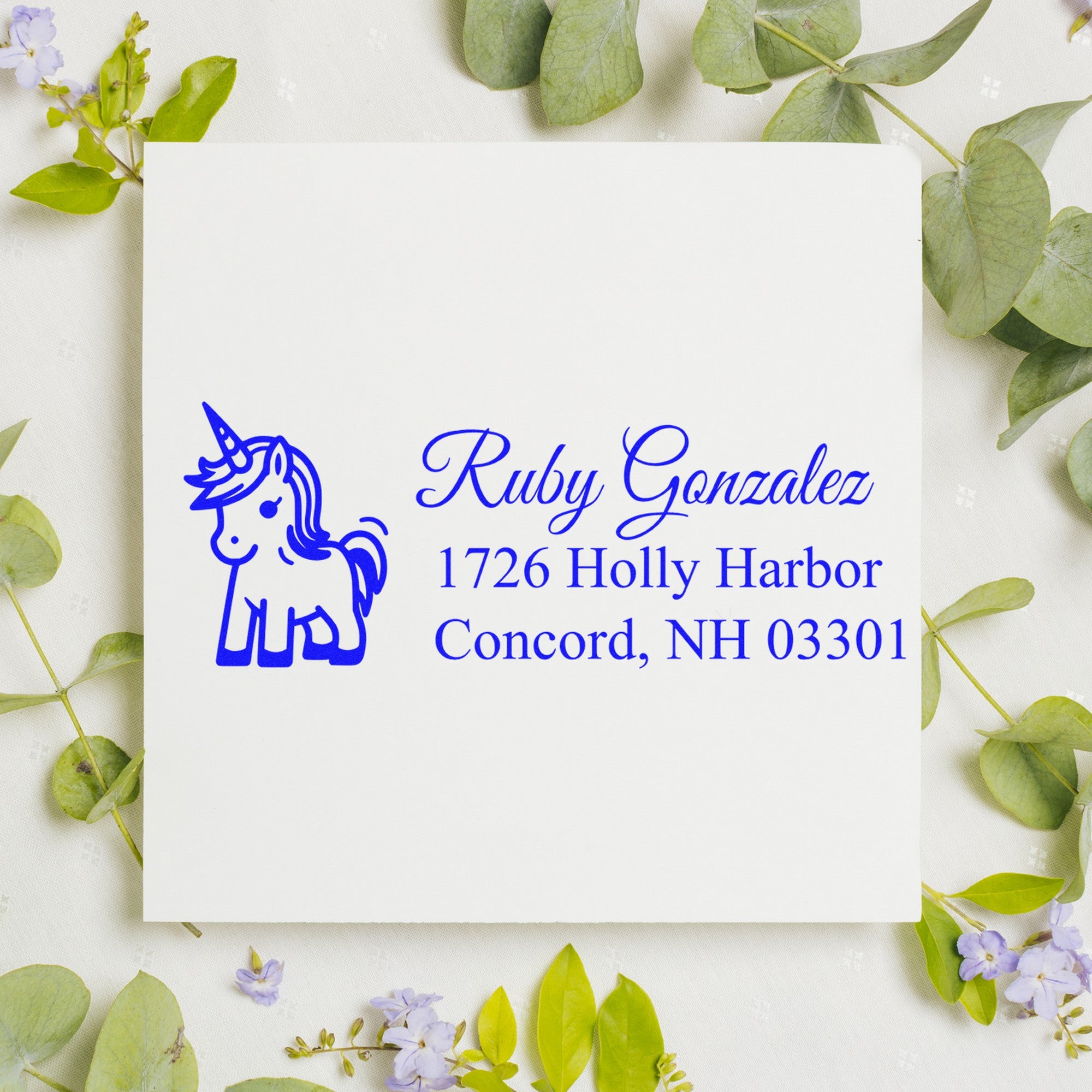 Frosty Frostmane Unicorn Personalized Mailing Address Rubber Stamp