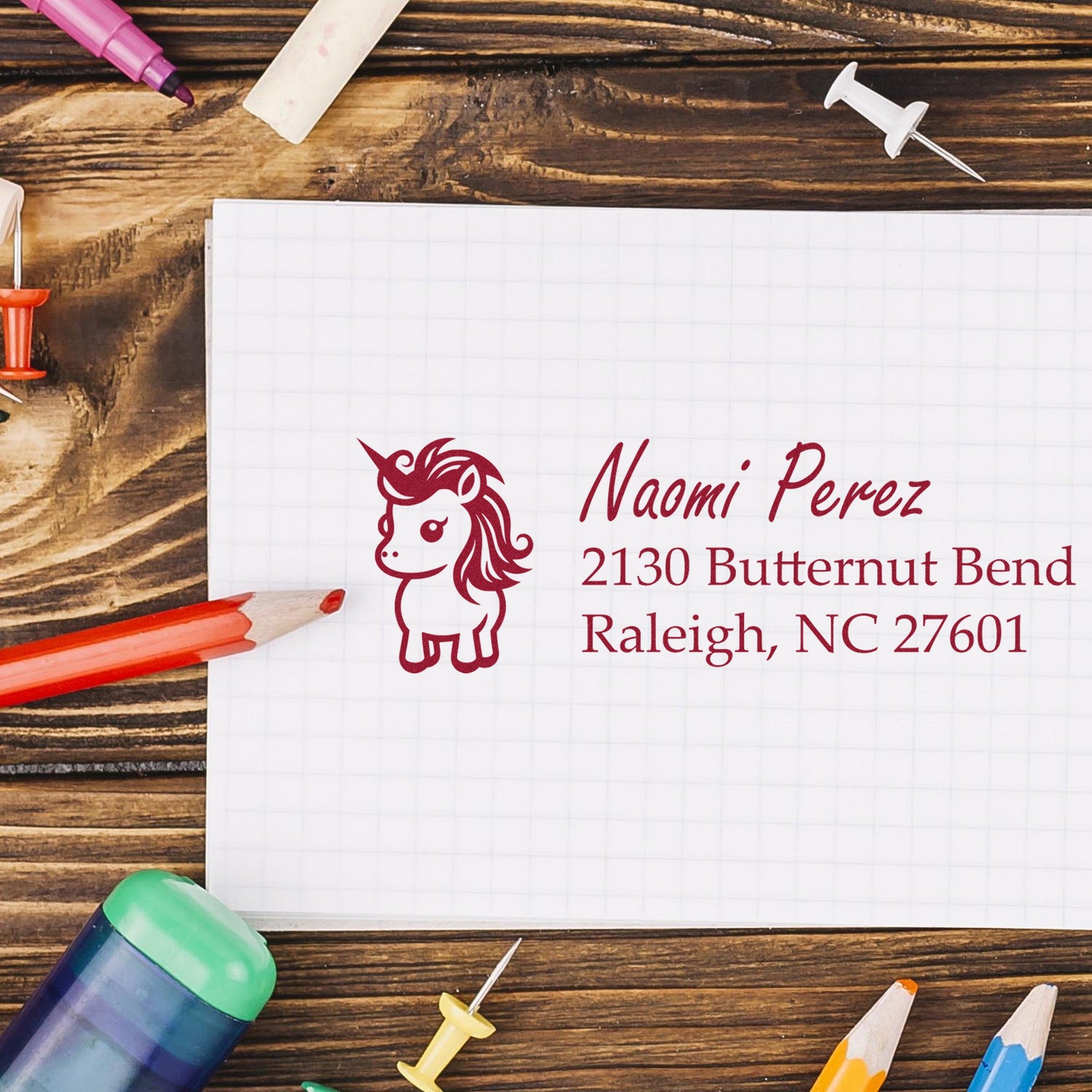 Pearl Pearldream Unicorn Personalized Address Label Rubber Stamp