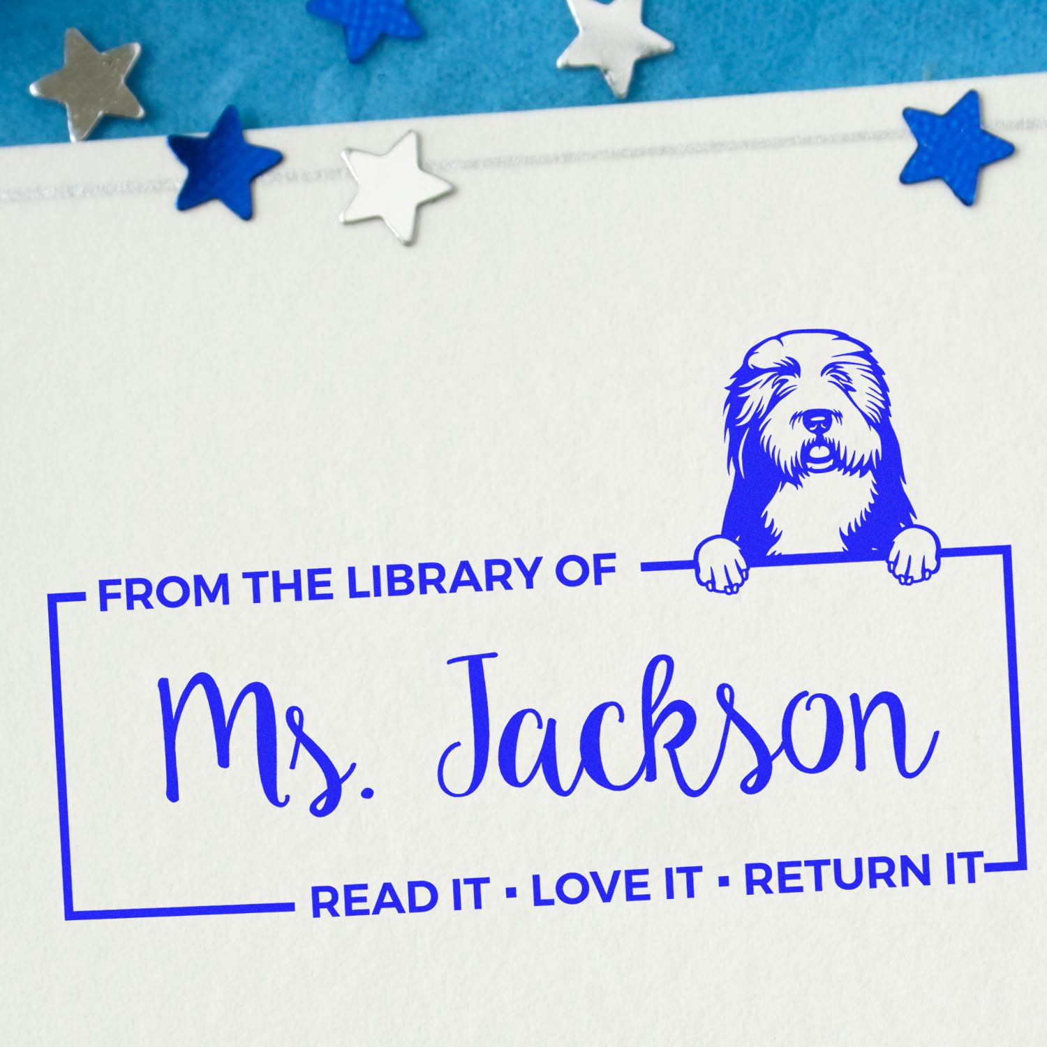 Self-Inking Old English Sheepdogs Customized Custom Pet Book Read It Return Stamp - Engineer Seal Stamps