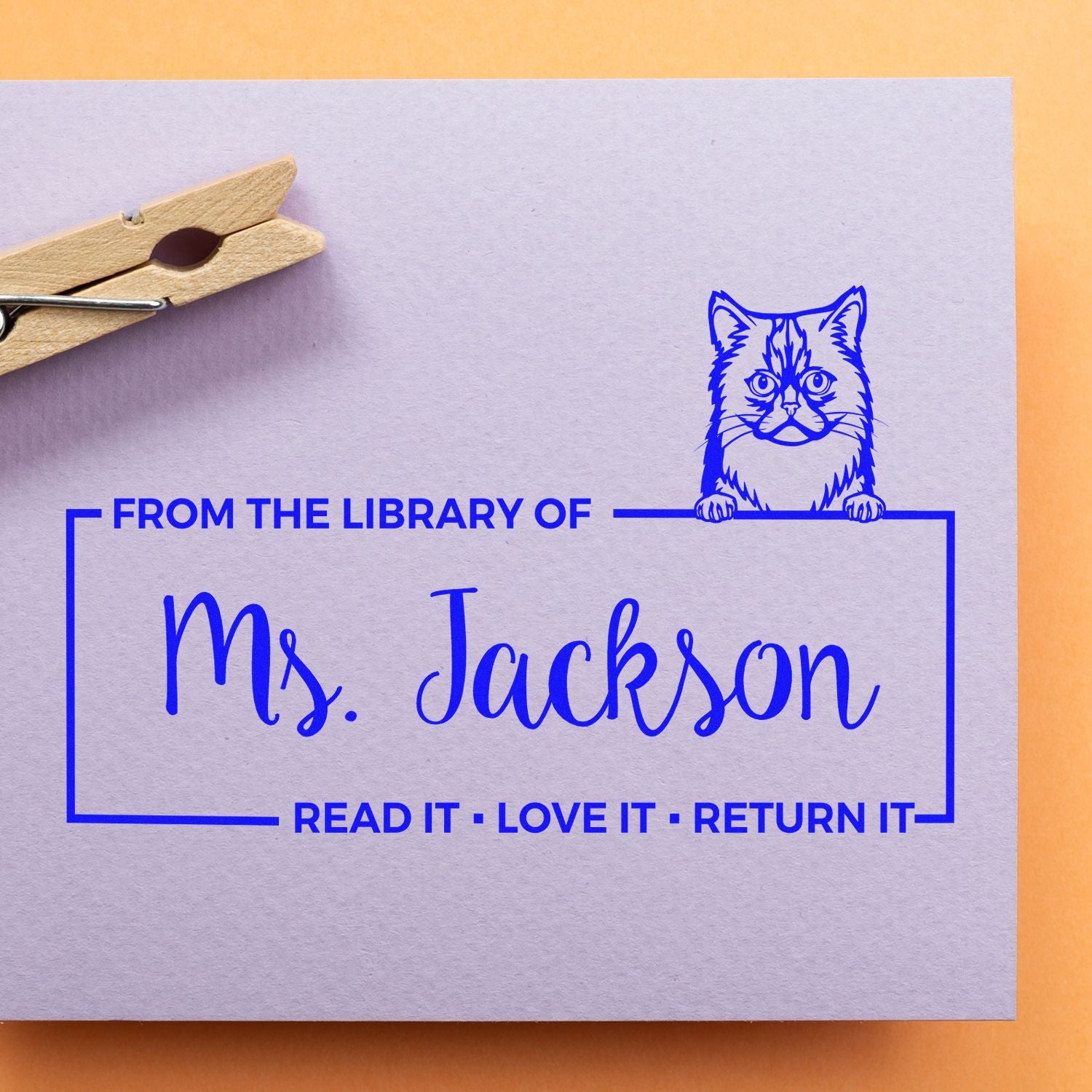 Custom Book Borrowing Rules Stamper with Asian Semi Longhair Cat - Engineer Seal Stamps
