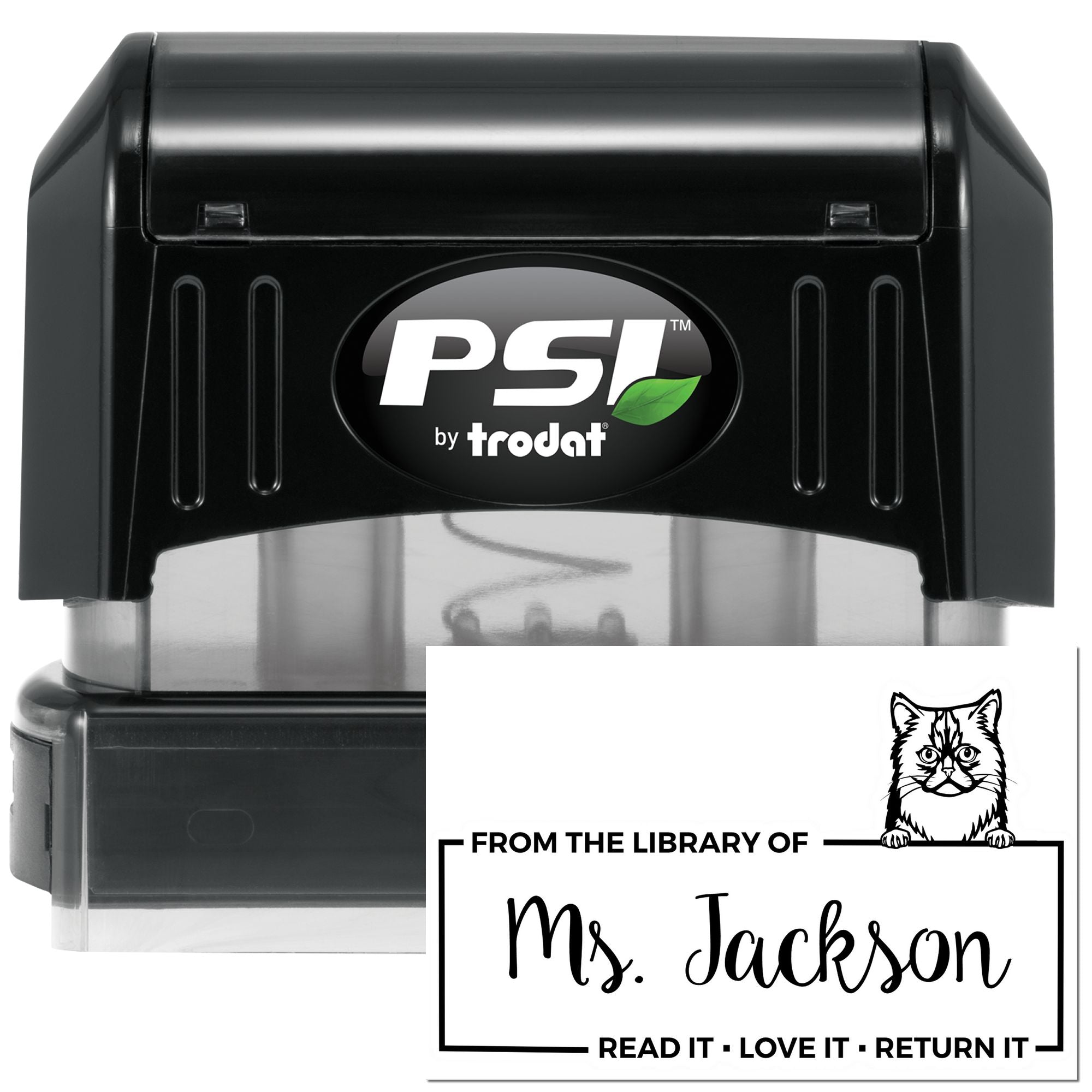 Custom Book Borrowing Rules Stamper with Asian Semi Longhair Cat - Engineer Seal Stamps