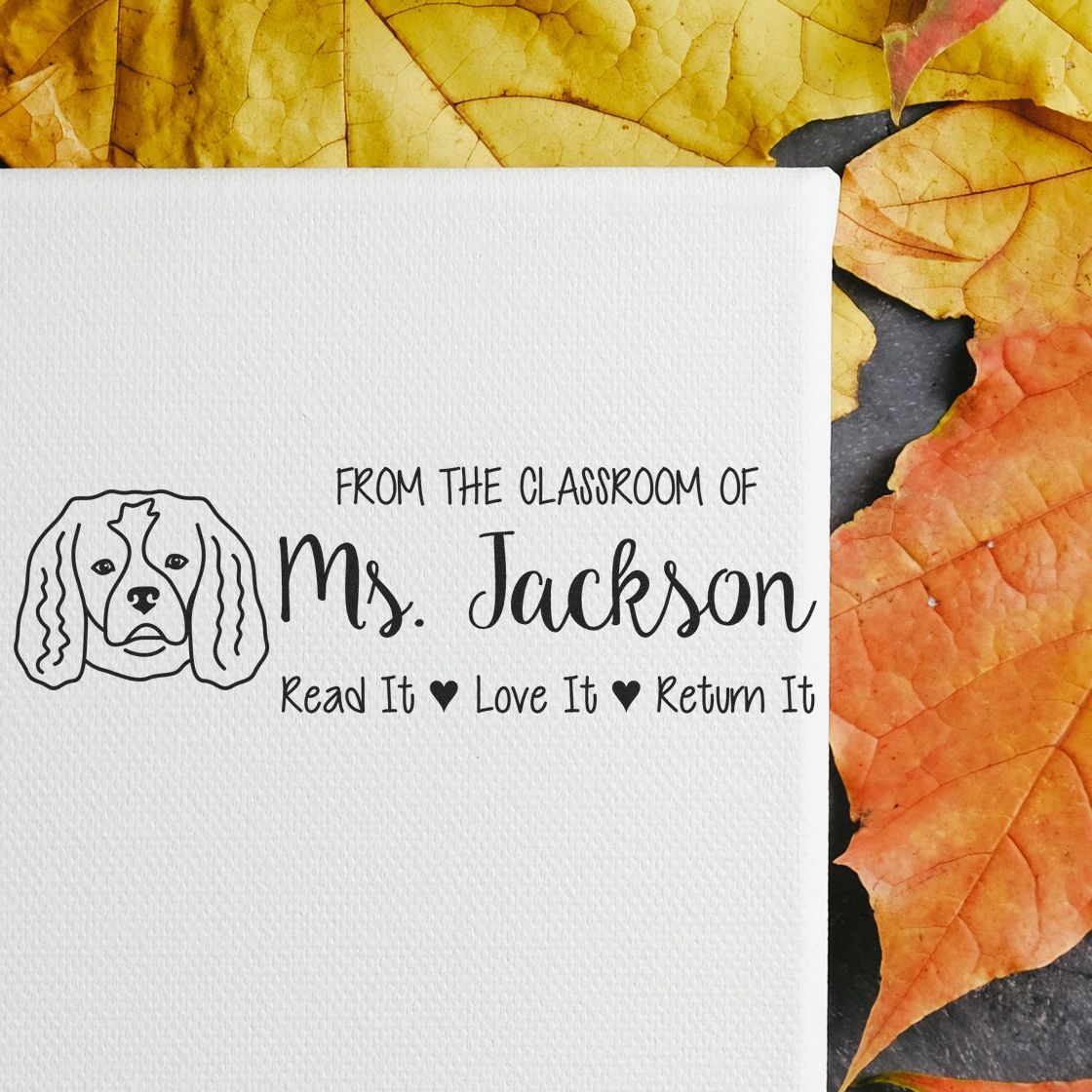 Self-Inking Custom Made Teacher Book Ownership Stamp with Cavalier King Charles Image - Engineer Seal Stamps