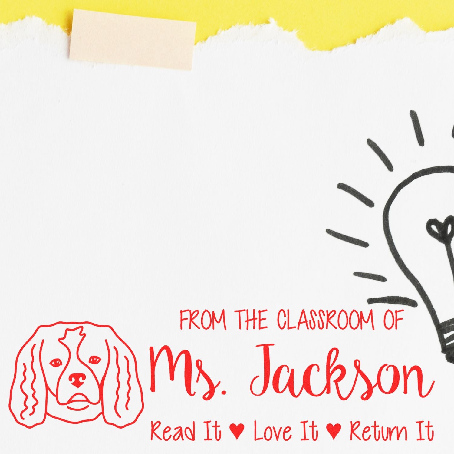 Self-Inking Custom Made Teacher Book Ownership Stamp with Cavalier King Charles Image - Engineer Seal Stamps