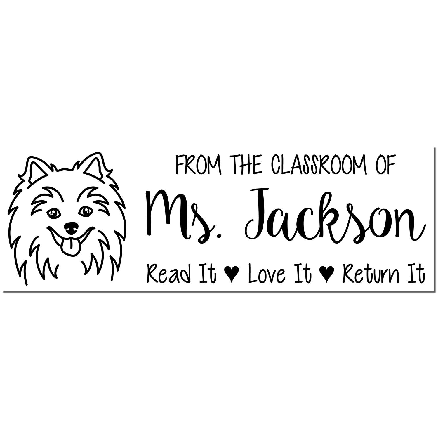 Pre-Inked Pomeranian Outline Personalized This Book Belongs To Stamp - Engineer Seal Stamps