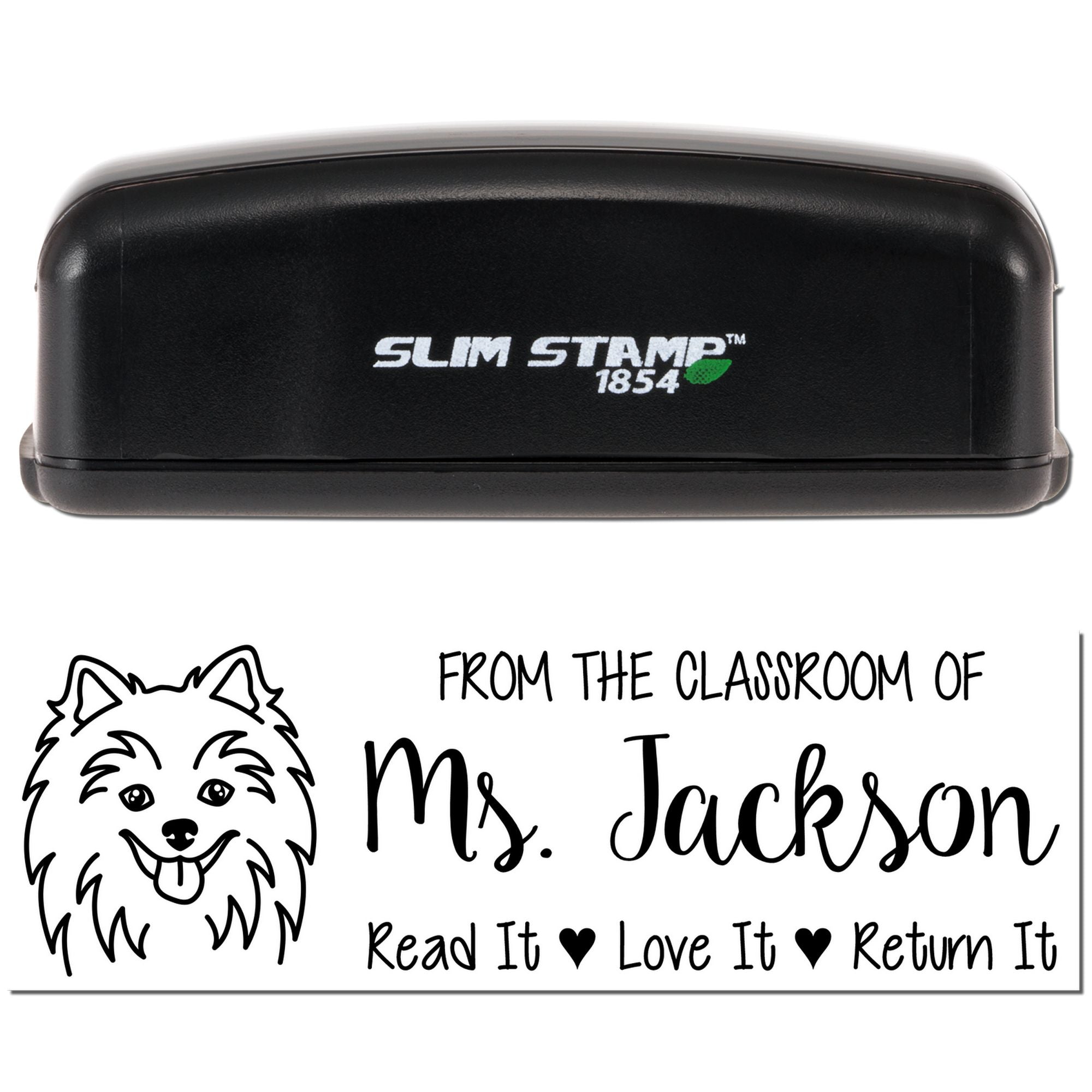 Pre-Inked Pomeranian Outline Personalized This Book Belongs To Stamp - Engineer Seal Stamps