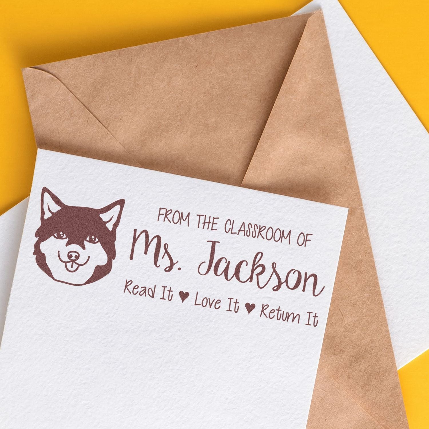 Pre-Inked Shiba Outline Personalized Teacher Library Stamp - Engineer Seal Stamps