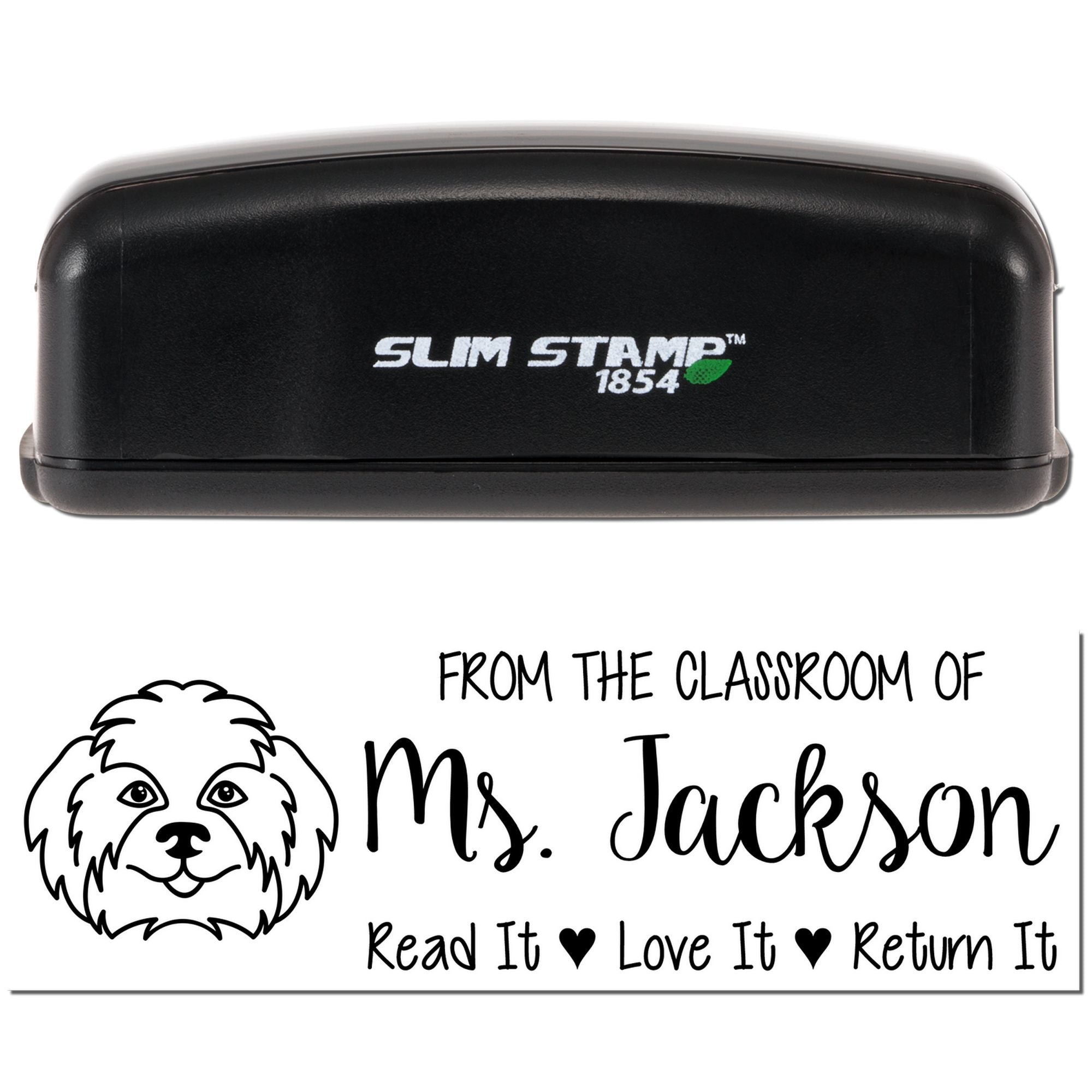 Pre-Inked Shih Tzu Outline Personalized Teacher Library Book Stamp