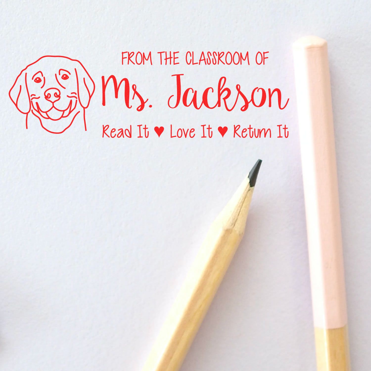 Self-Inking Customized Teacher Classroom Stamp with Weimaraner Image - Engineer Seal Stamps