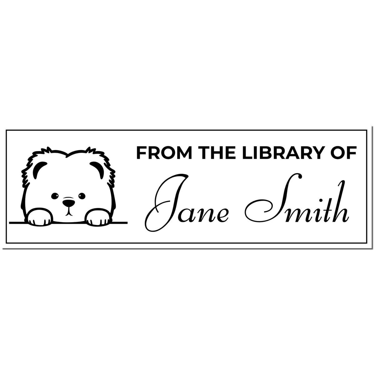 Black-and-white custom library stamp seal with a cute bear and From the Library of Jane Smith text