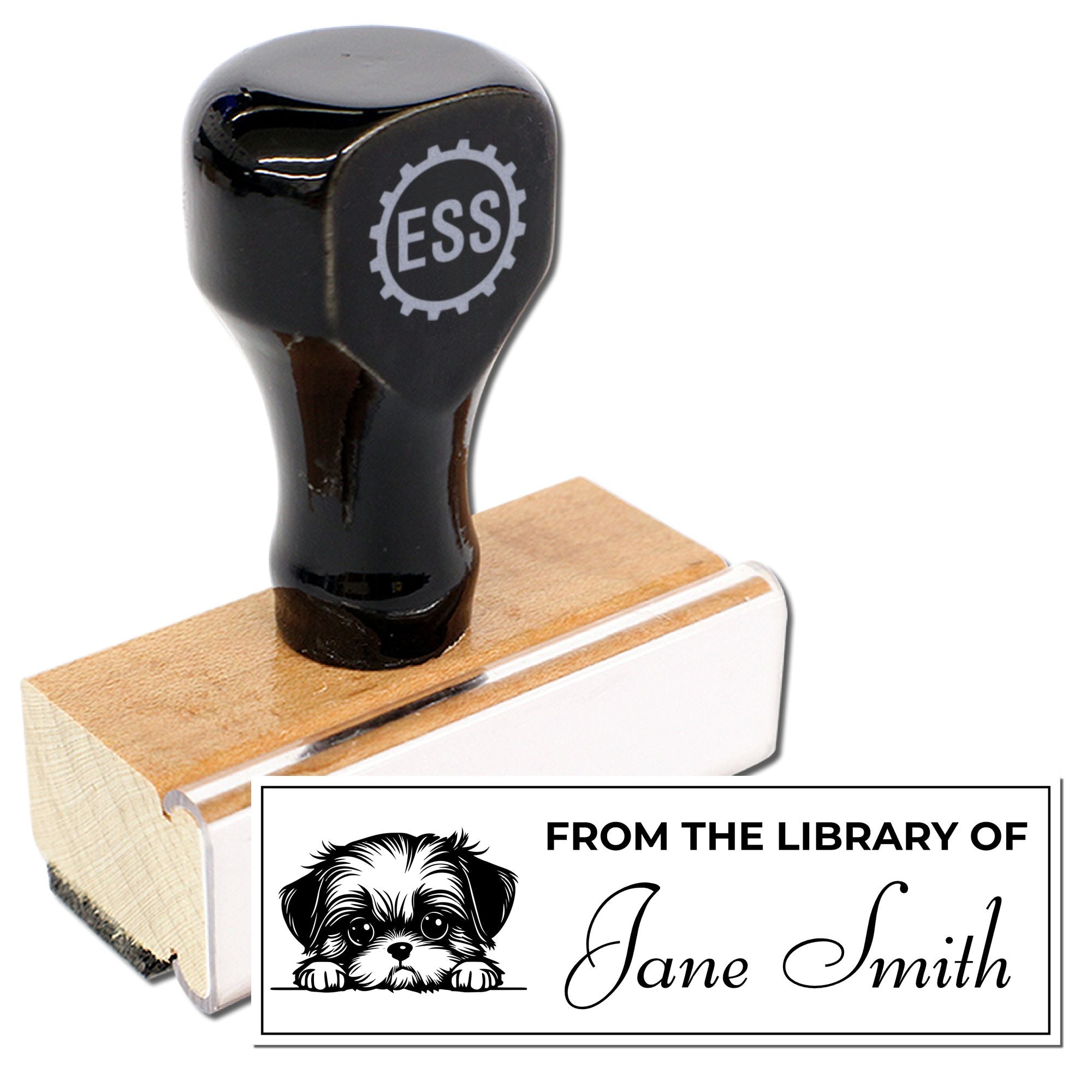 Wood Handle Shih Tzu Personal Library Stamp