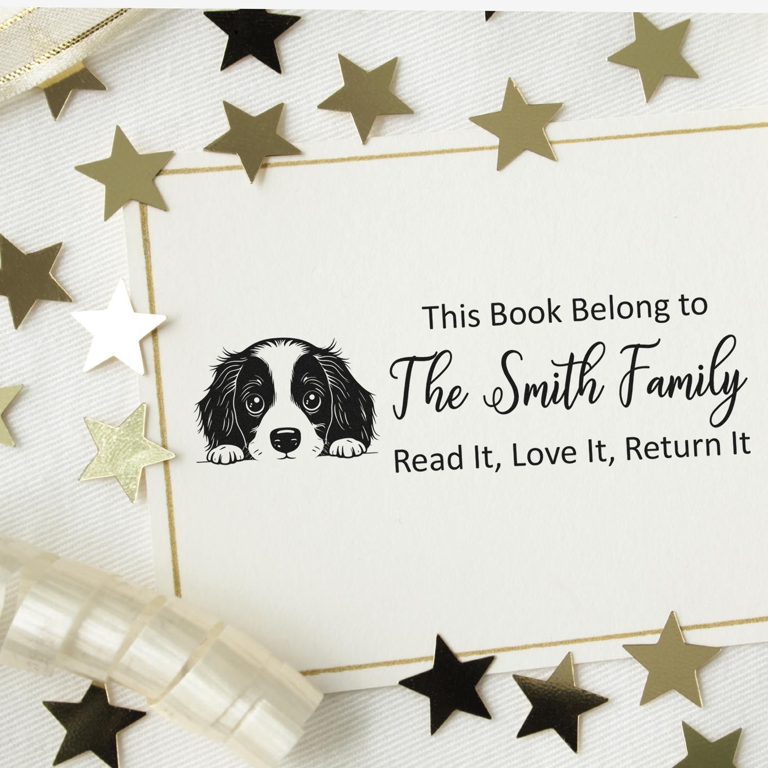 English Springer Spaniel Custom Puppy Ex Libris Rubber Stamp