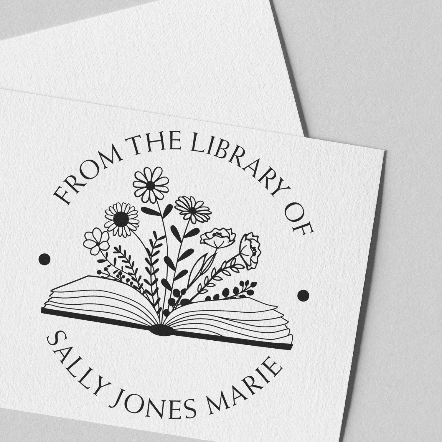 Self-Inking Open Book with Wild Flowers Custom Made Book Belongs to Stamp - Engineer Seal Stamps