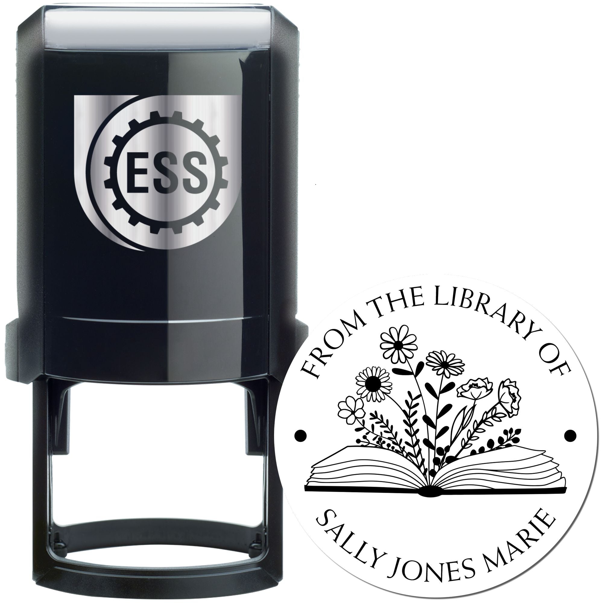 Self-Inking Open Book with Wild Flowers Custom Made Book Belongs to Stamp - Engineer Seal Stamps