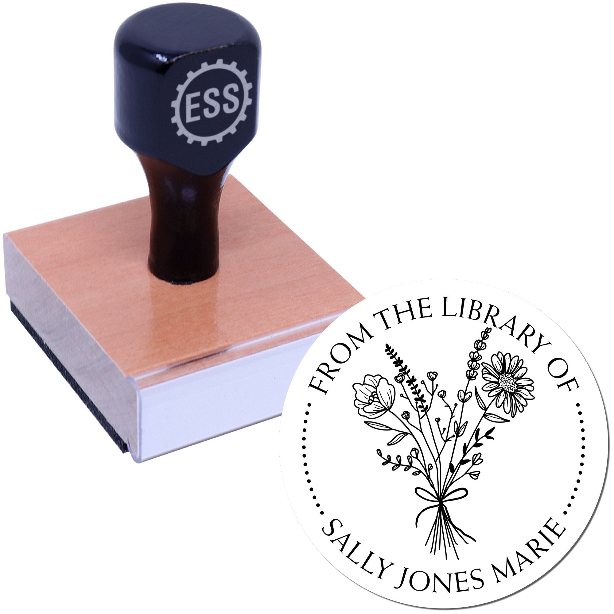 Wood Handle Bouquet of Flowers tied with a String Custom Book Property Stamper - Engineer Seal Stamps