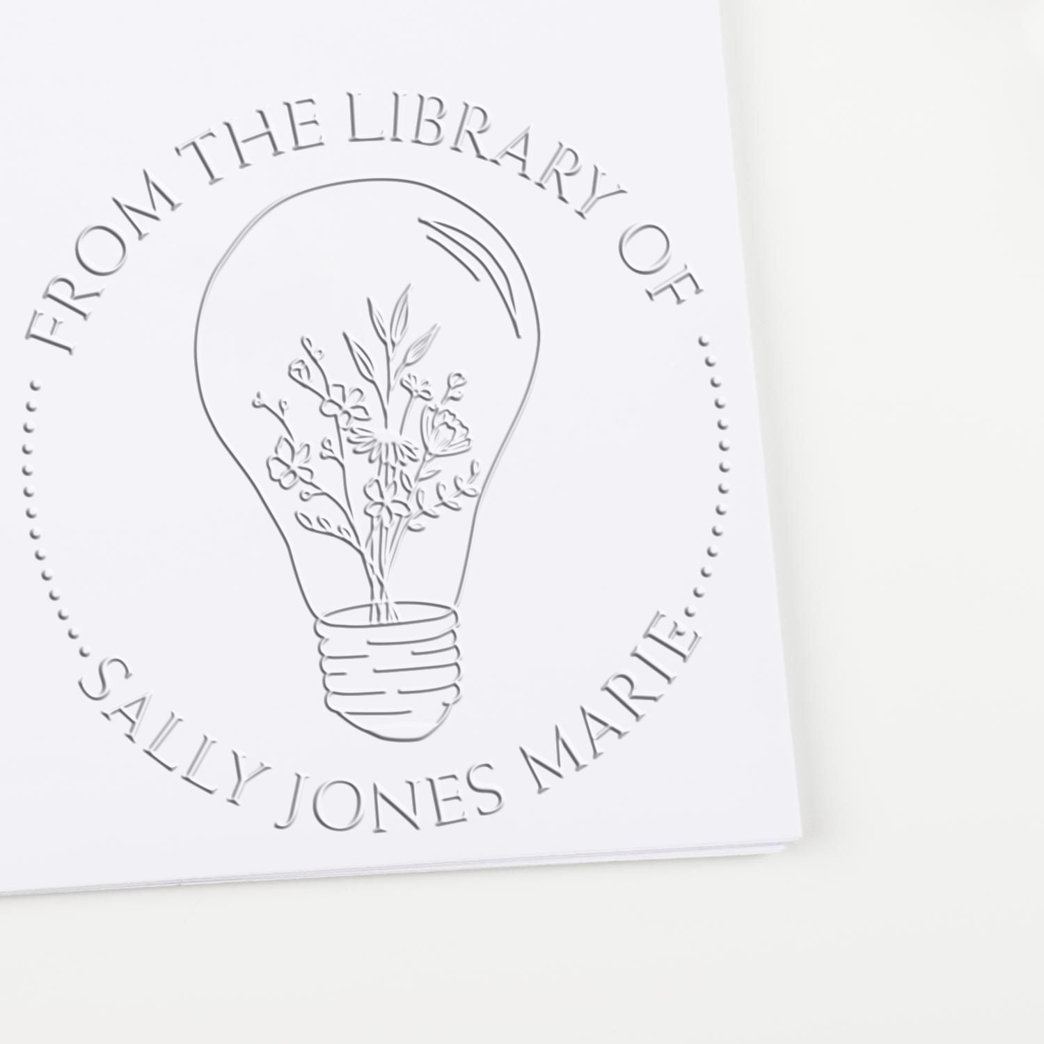 Hybrid Flowers inside a Light Bulb Custom Made Book Library Embosser - Engineer Seal Stamps