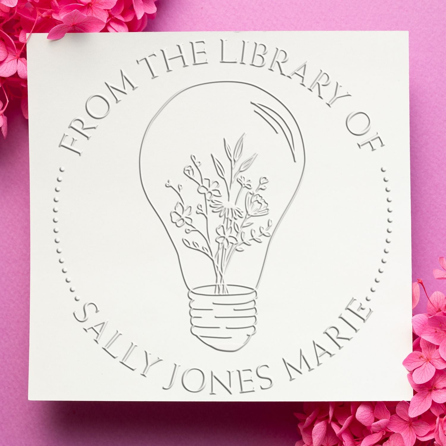 Soft Flowers inside a Light Bulb Custom Read It Love It Embossing Stamp