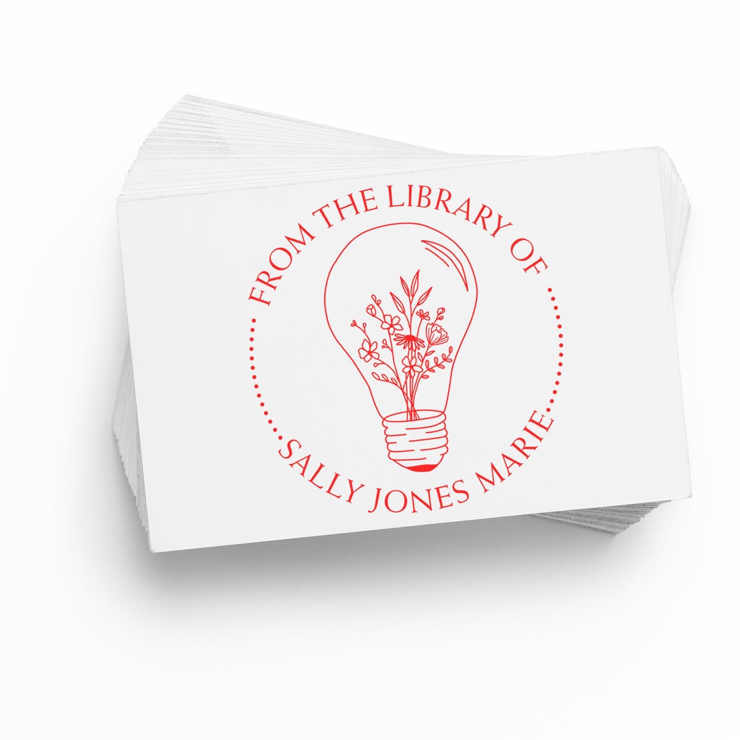 Wood Handle Flowers inside a Light Bulb Custom Bookplate Stamp - Engineer Seal Stamps