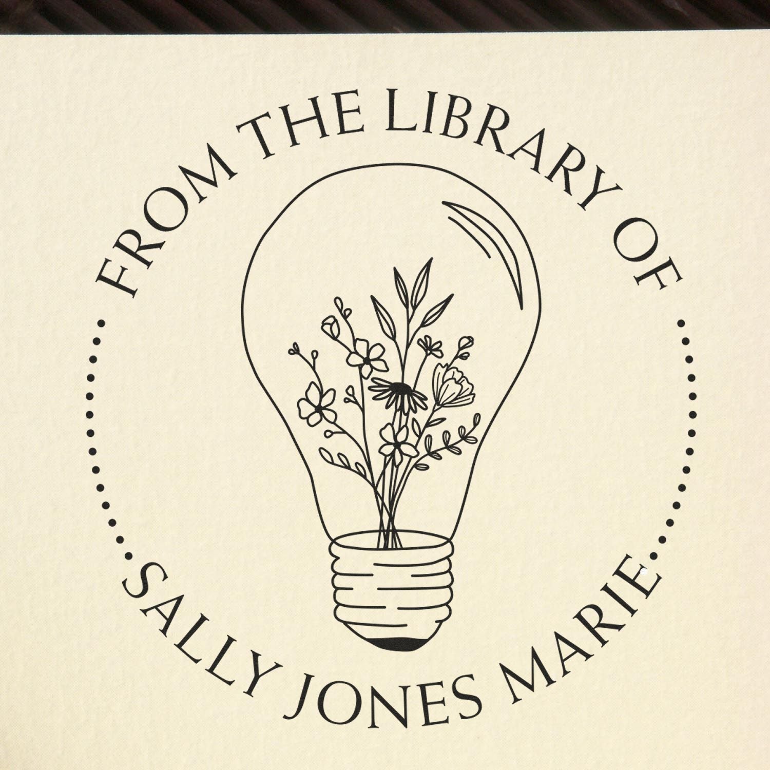 Wood Handle Flowers inside a Light Bulb Custom Bookplate Stamp - Engineer Seal Stamps