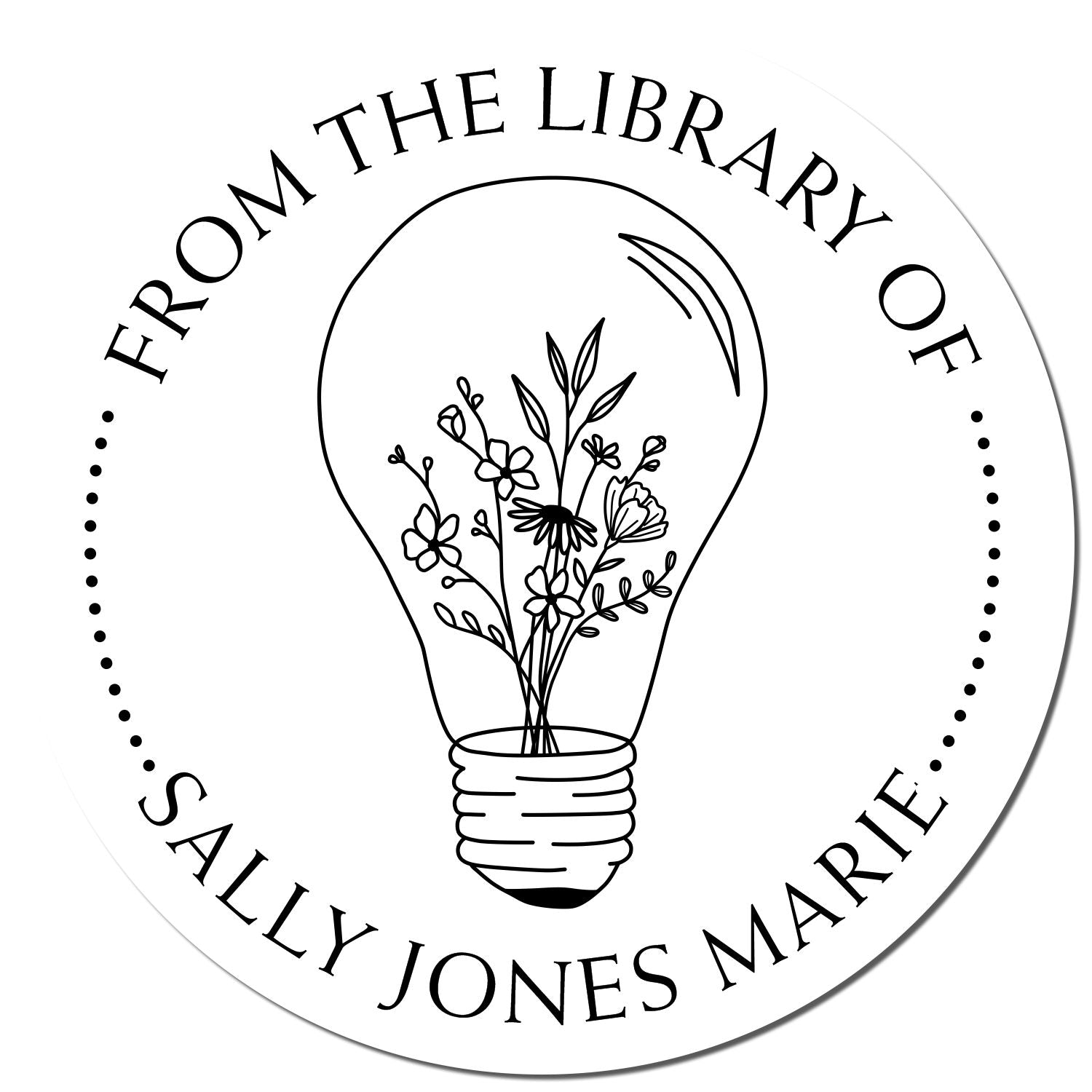 Wood Handle Flowers inside a Light Bulb Custom Bookplate Stamp - Engineer Seal Stamps