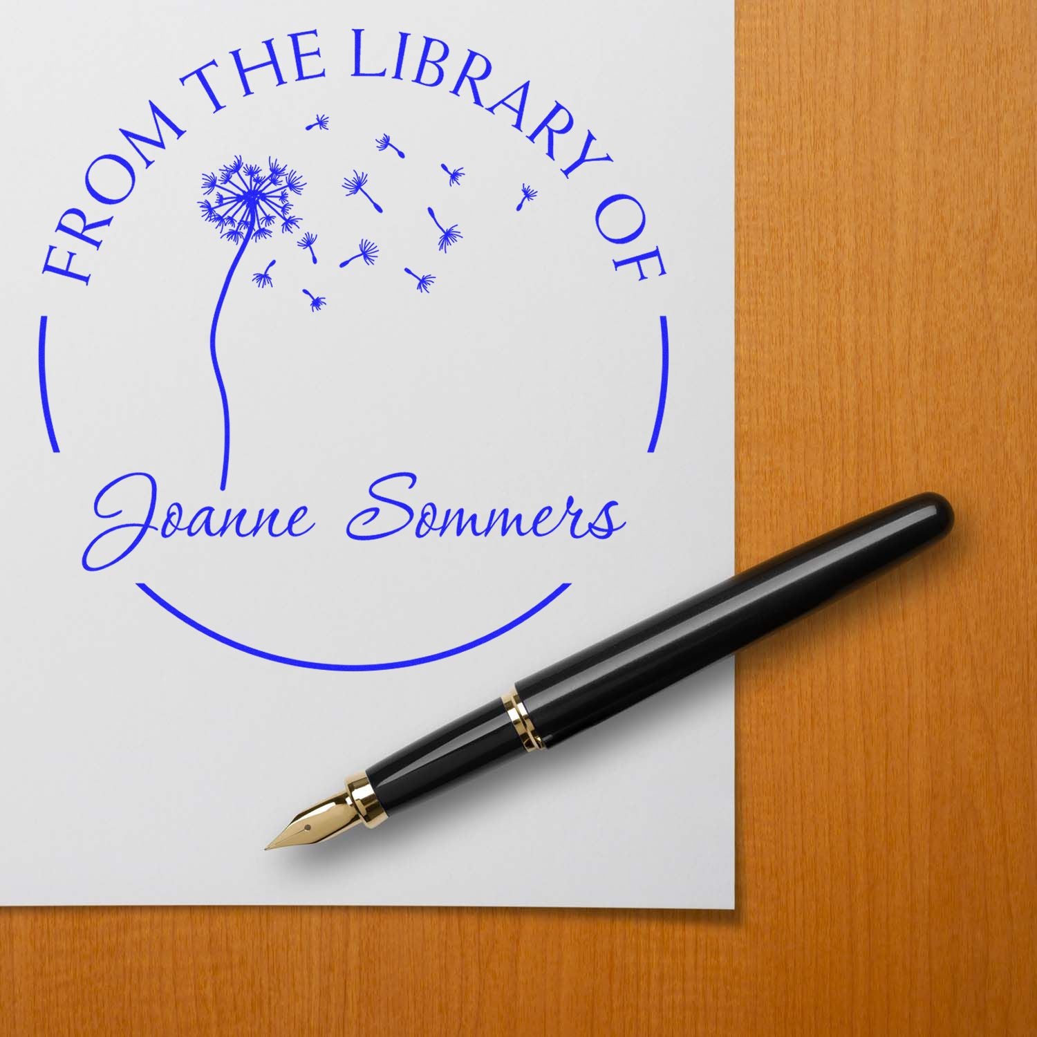 Wood Handle Blowing Dandelions Custom Bookplate Stamper - Engineer Seal Stamps