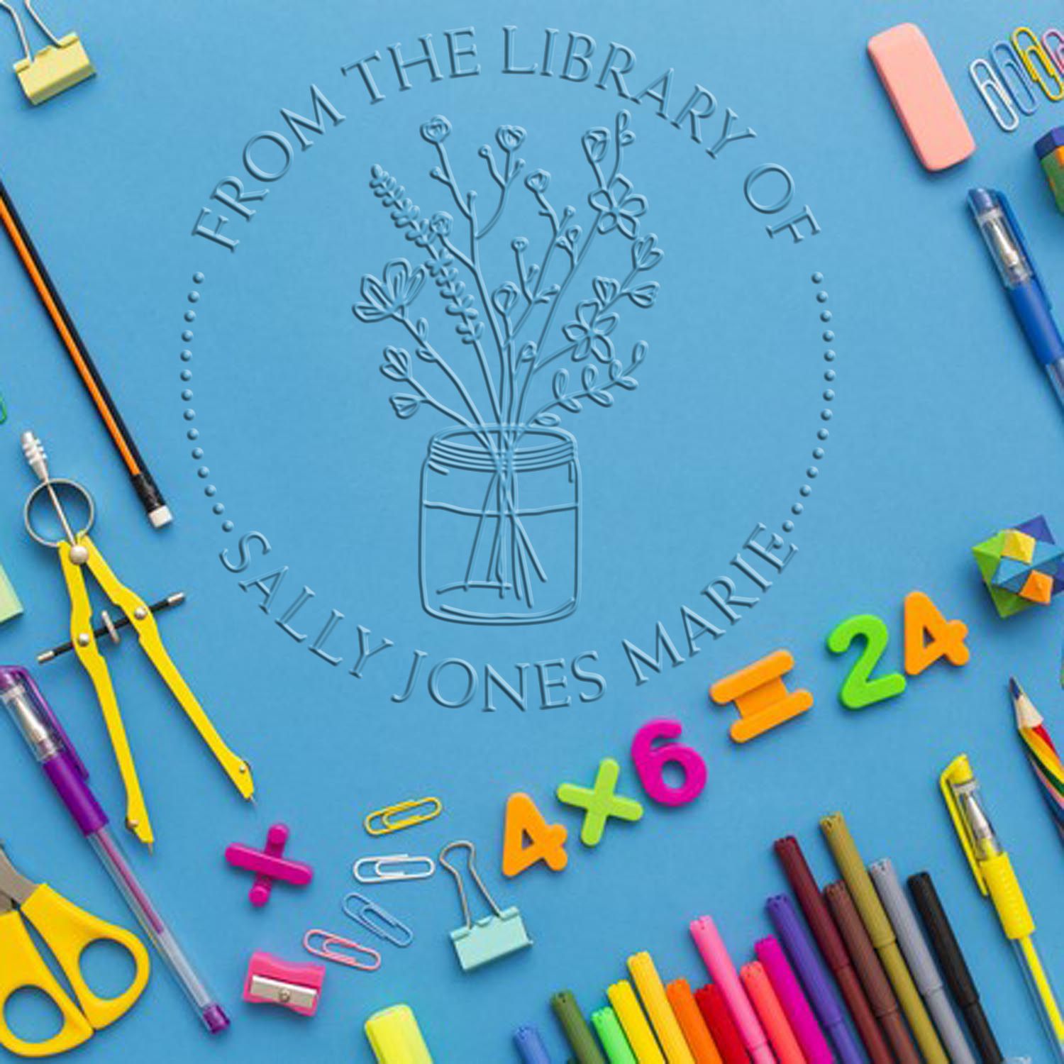 Hybrid Flowers in a Wide Glass Jar Custom Made Book Library Seal Press - Engineer Seal Stamps