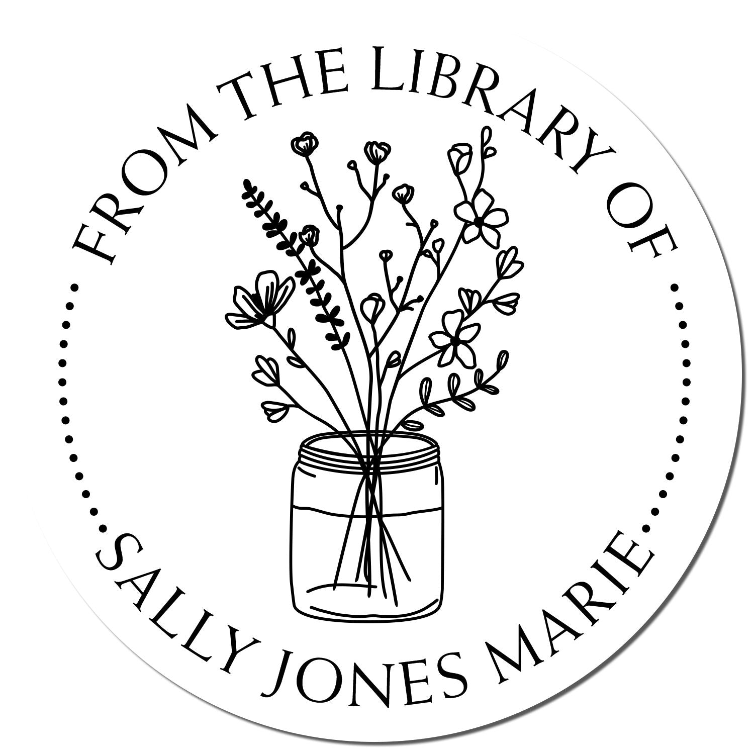 Pre-Inked Flowers in a Wide Glass Jar Personalized Private Library Stamp - Engineer Seal Stamps