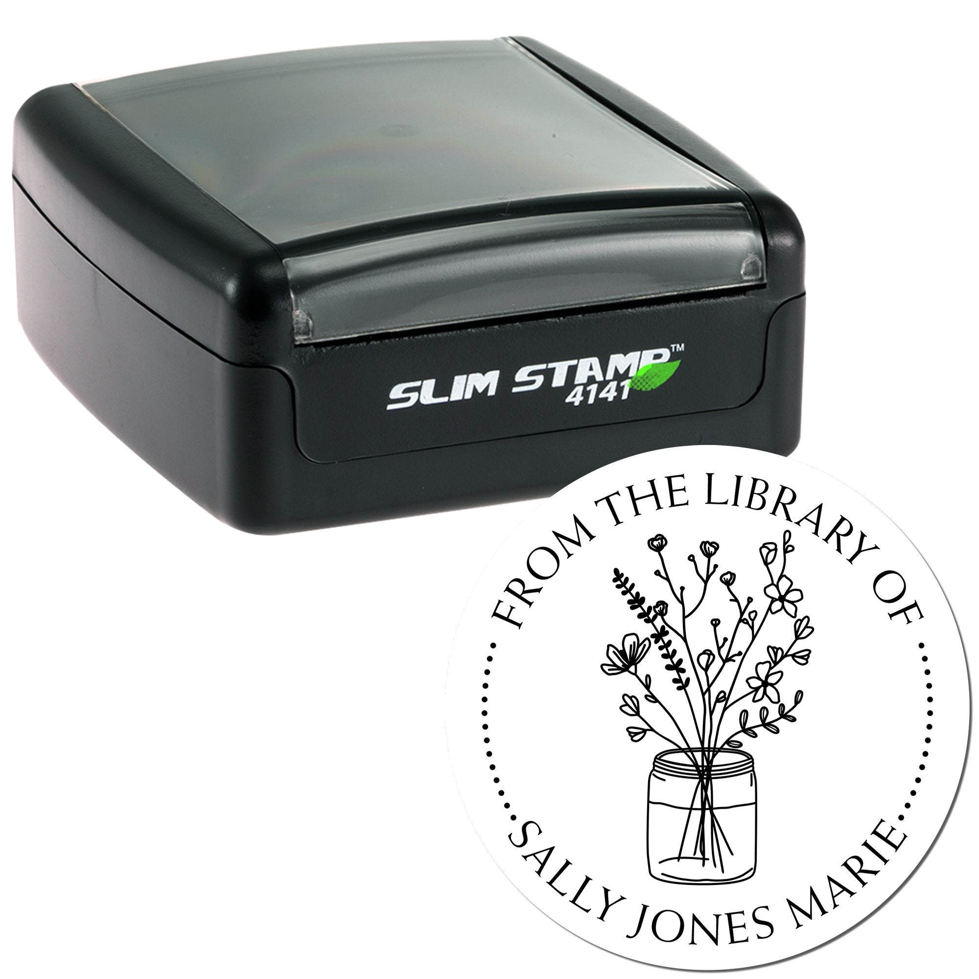 Pre-Inked Flowers in a Wide Glass Jar Personalized Private Library Stamp - Engineer Seal Stamps