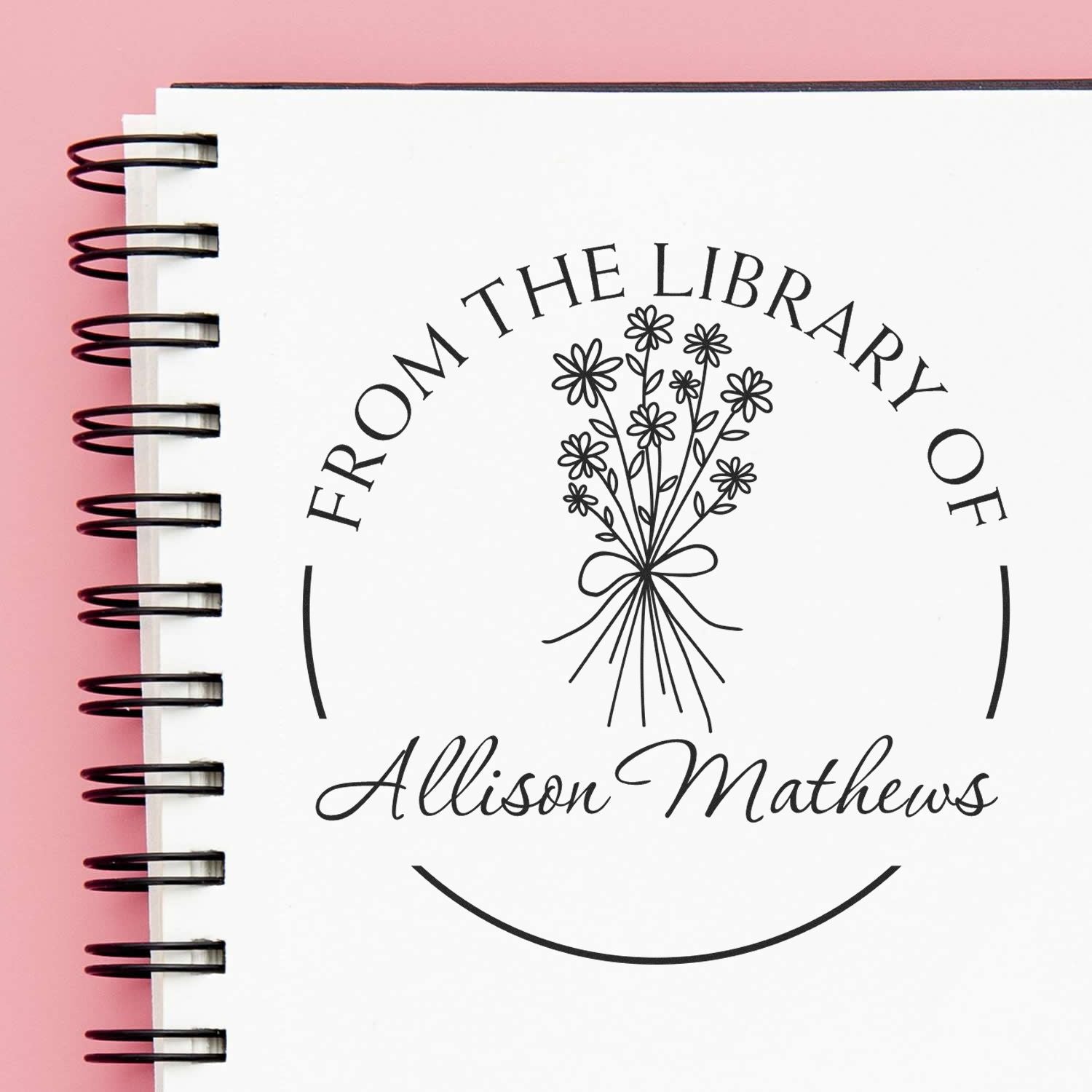Pre-Inked Bouquet of Daisies tied with a String Personalized Private Library Stamper - Engineer Seal Stamps