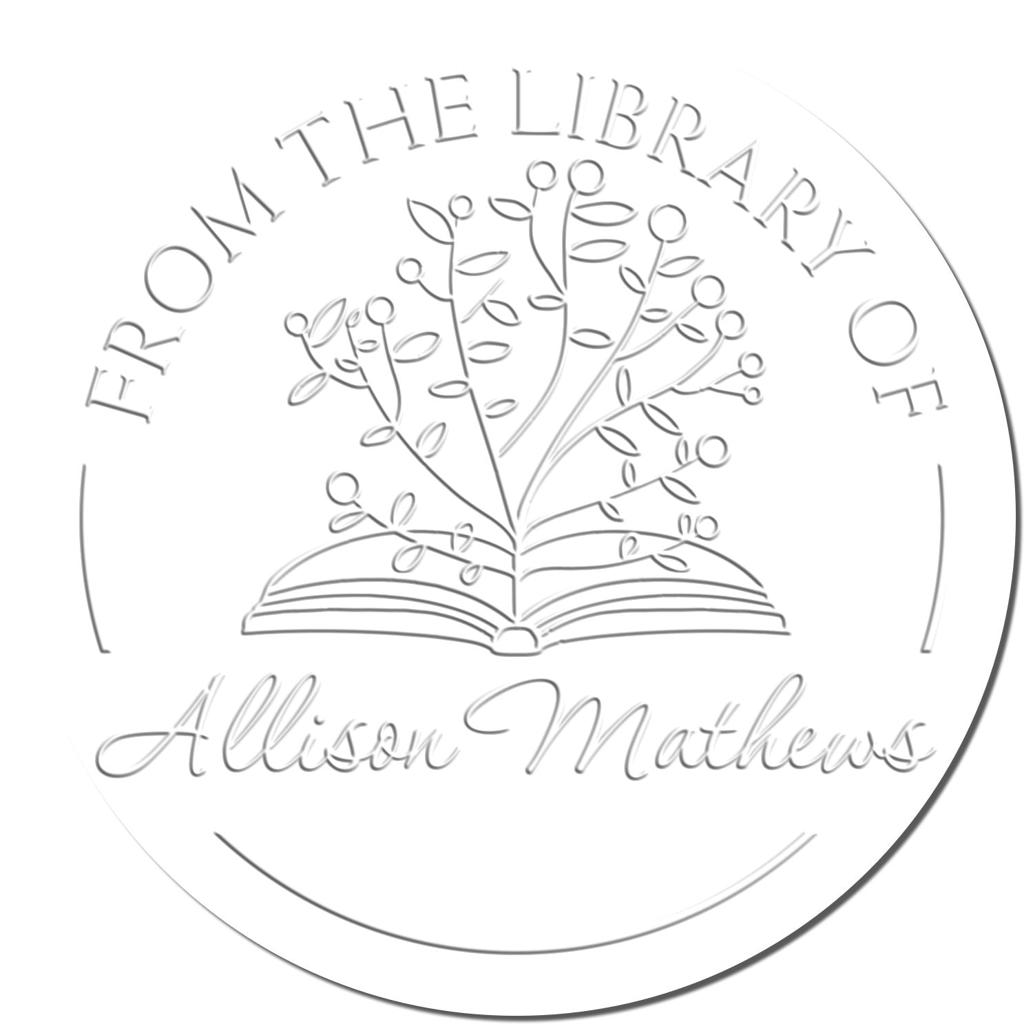 Soft Open Book Flowers with Scripted Name Custom Read It Love It Return It Seal Press