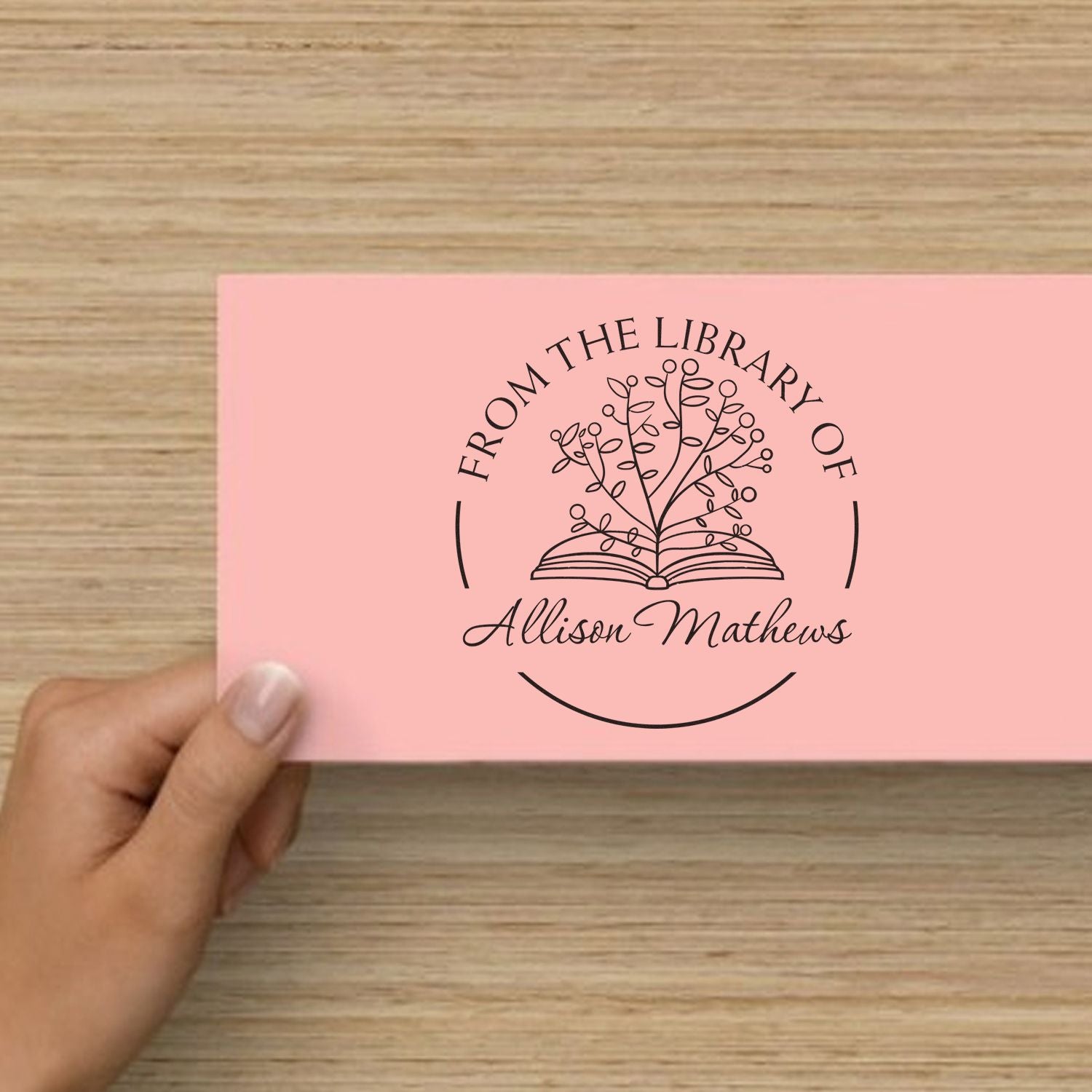 PSI Pre-Inked Open Book Flowers with Scripted Name Personalized Book Stamp - Engineer Seal Stamps