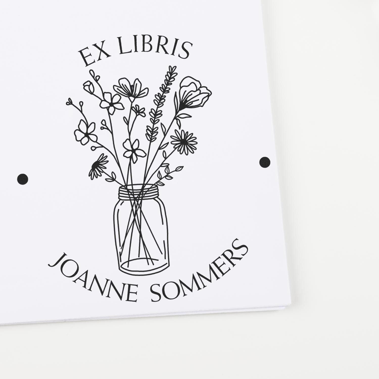 Wood Handle Flowers in Glass Jar Custom Library Name Stamp - Engineer Seal Stamps