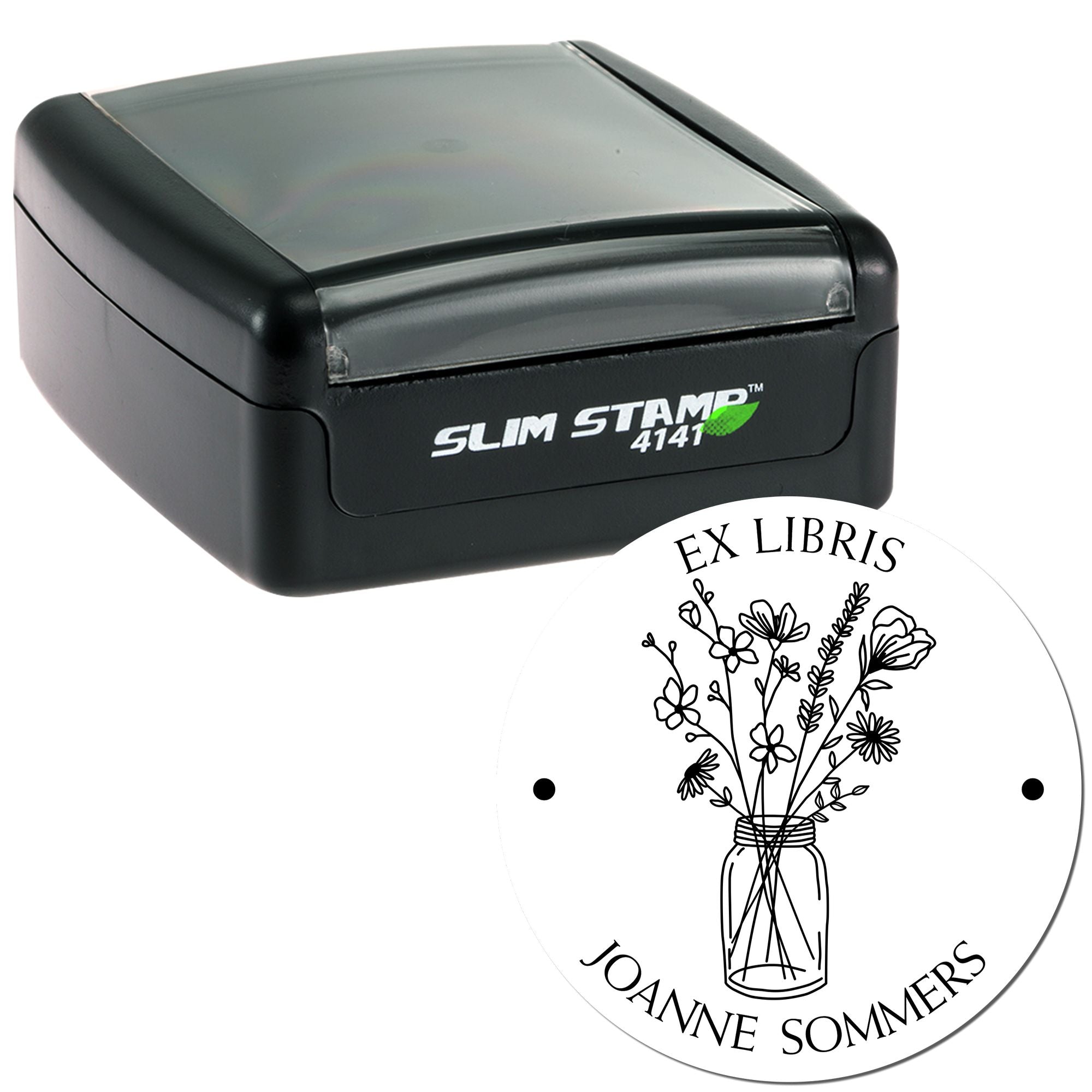 Pre-Inked Flowers in Glass Jar Personalized Read It Love It Return It Stamp - Engineer Seal Stamps