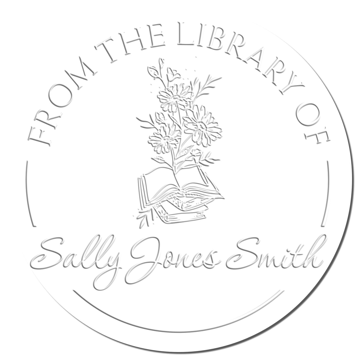 Desk Stack of Books with Flowers Custom Made Library Seal Press - Engineer Seal Stamps