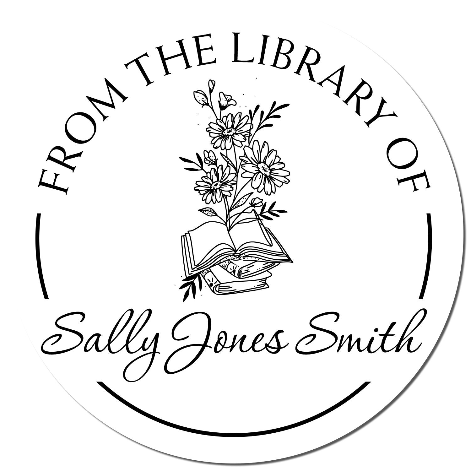 Wood Handle Stack of Books with Flowers Custom Library Of Stamp