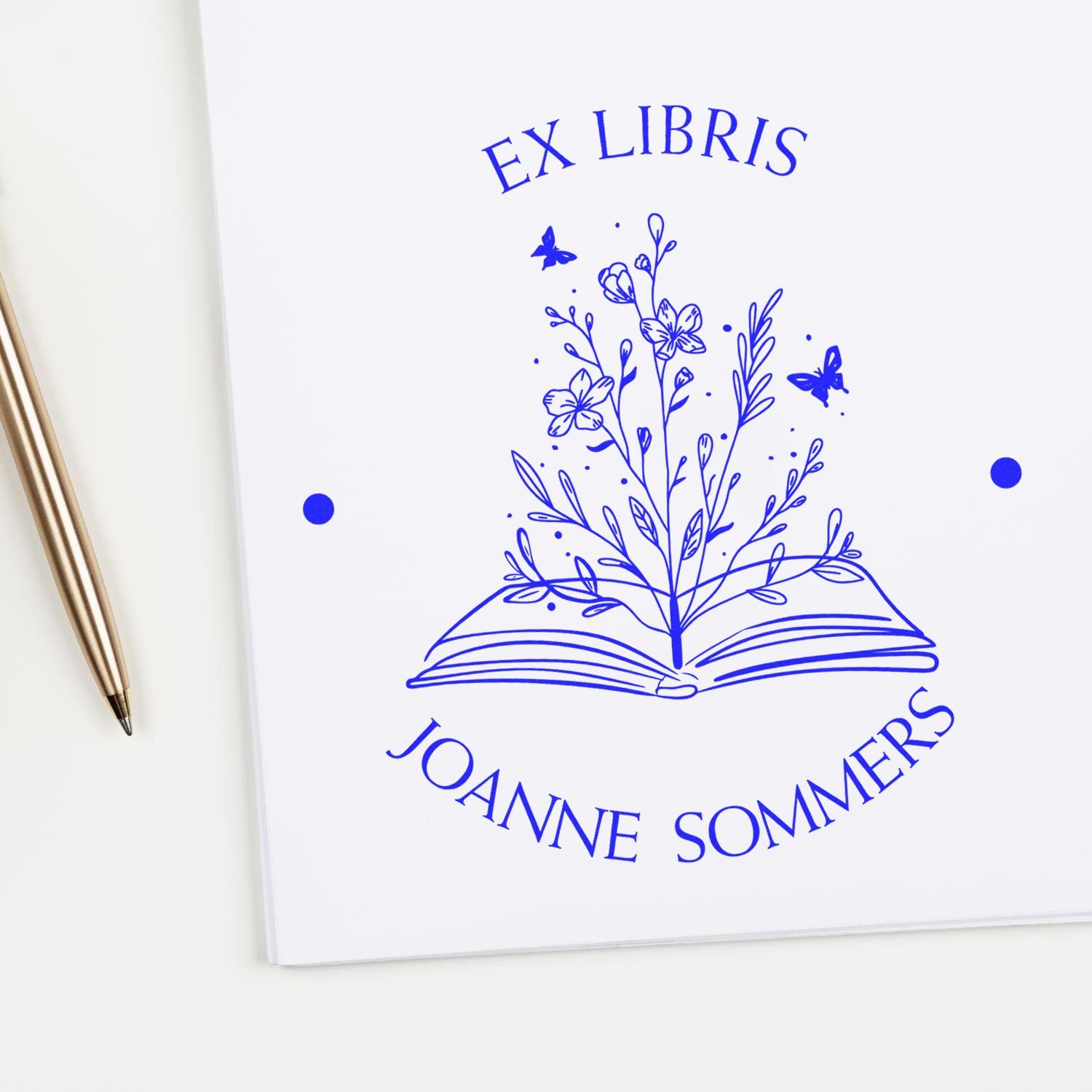 PSI Pre-Inked Open Book with Flowers and Butterflys Personalized Book Lover Stamp - Engineer Seal Stamps